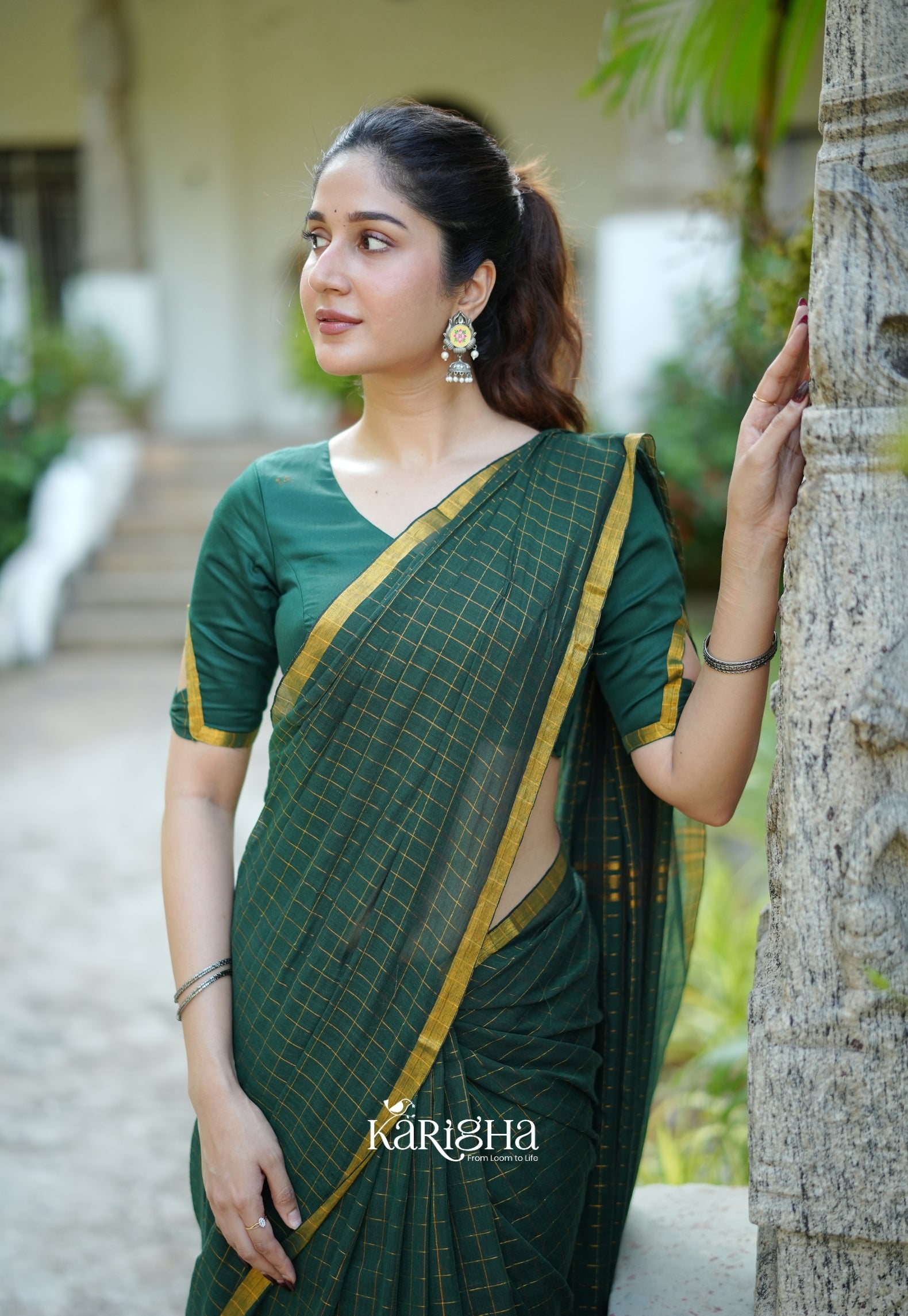 Amber Check Heritage Mul Cotton Saree