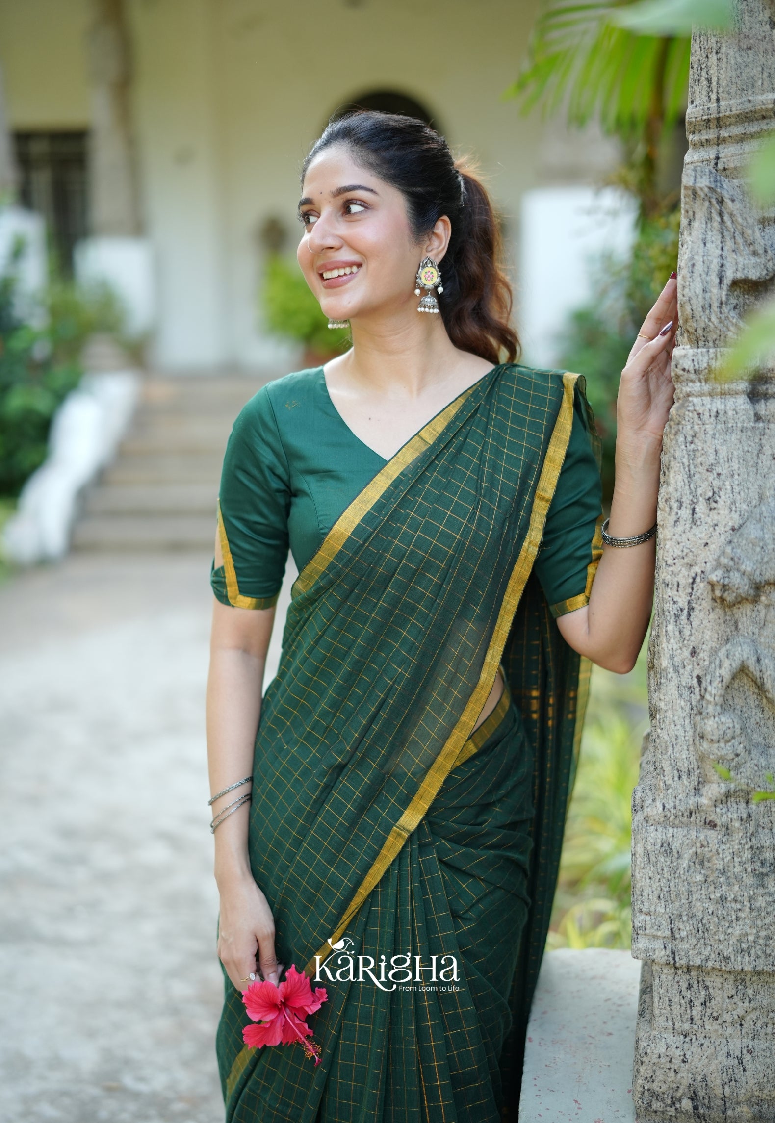 Amber Check Heritage Mul Cotton Saree