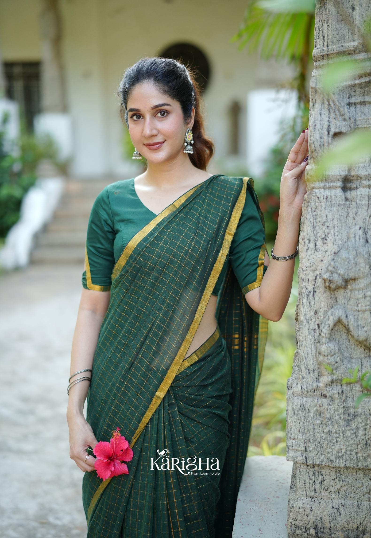 Amber Check Heritage Mul Cotton Saree