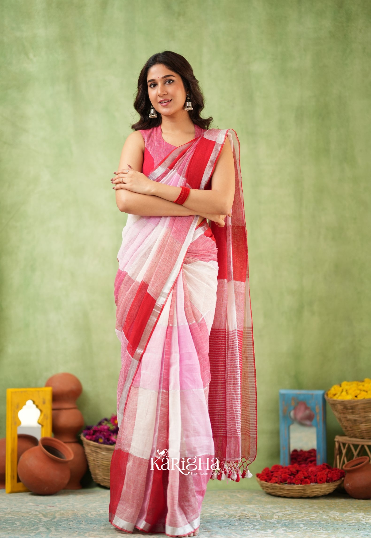 Urban Palette – Linen Cotton Saree with Contemporary Color Panels