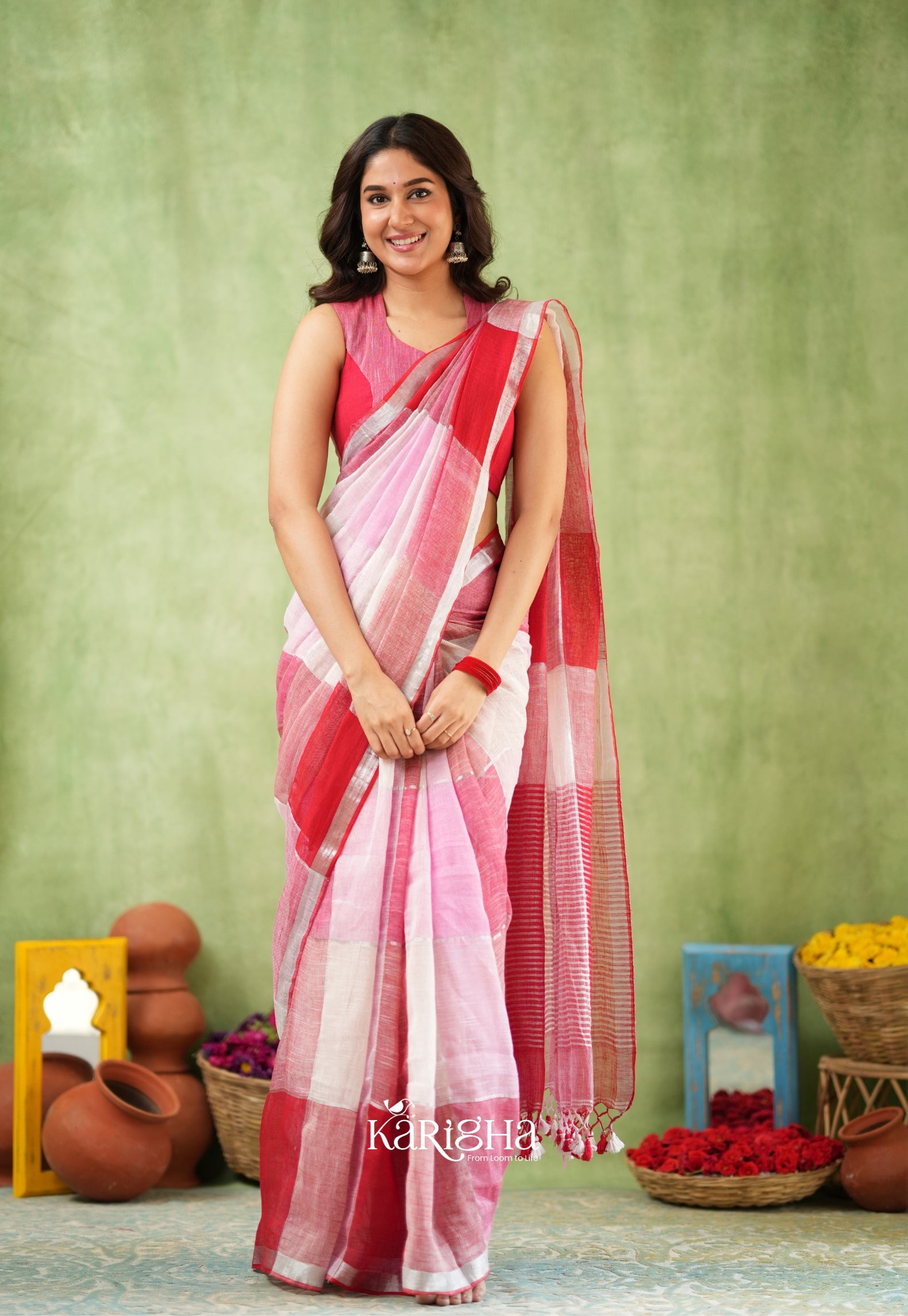 Urban Palette – Linen Cotton Saree with Contemporary Color Panels