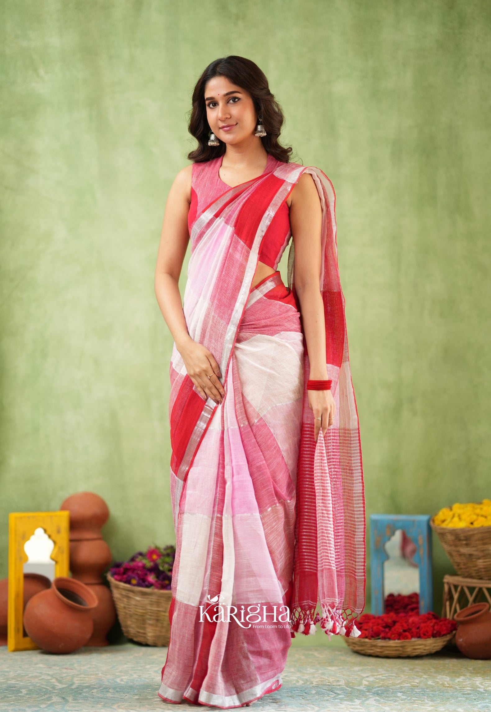 Urban Palette – Linen Cotton Saree with Contemporary Color Panels
