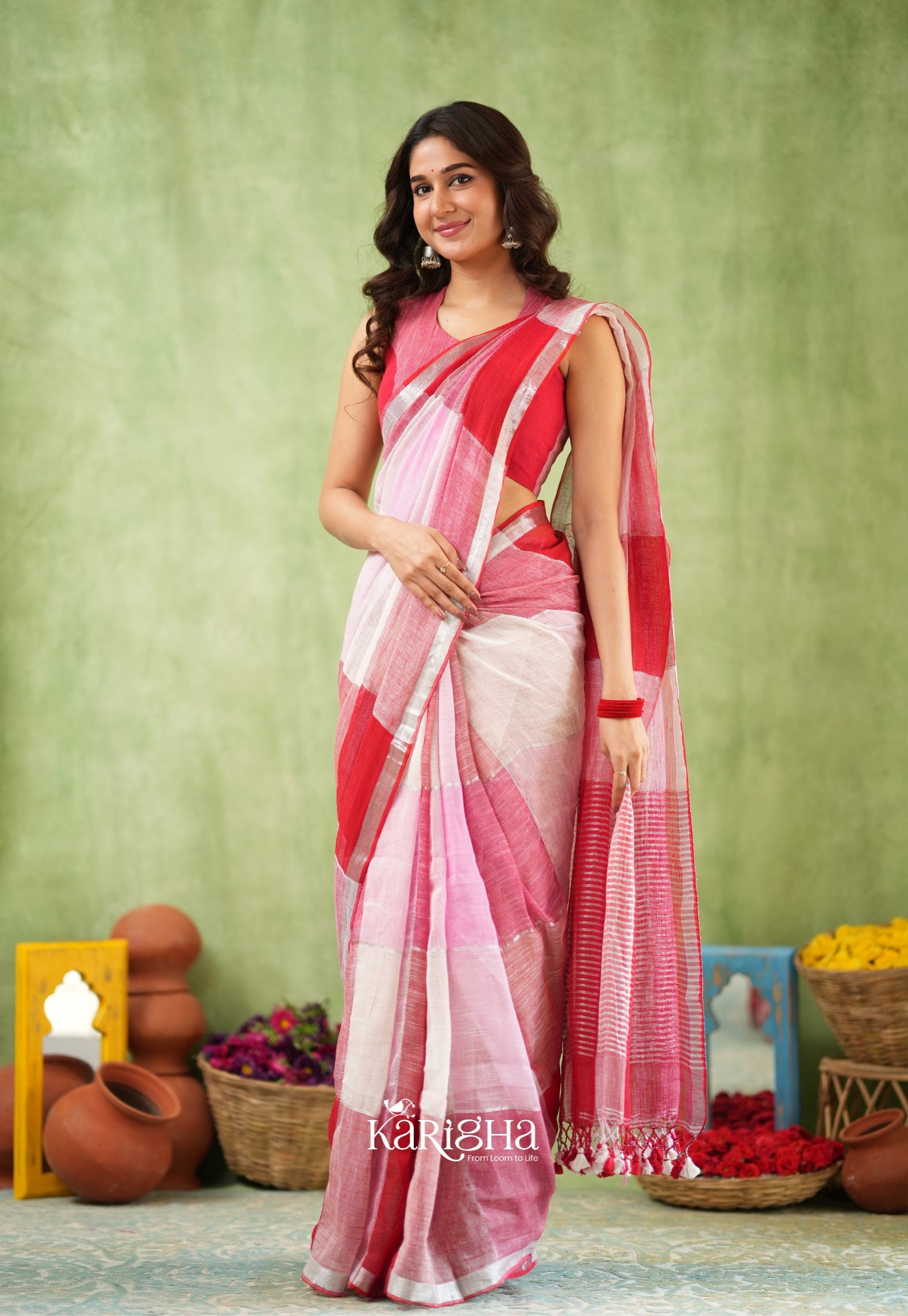 Urban Palette – Linen Cotton Saree with Contemporary Color Panels