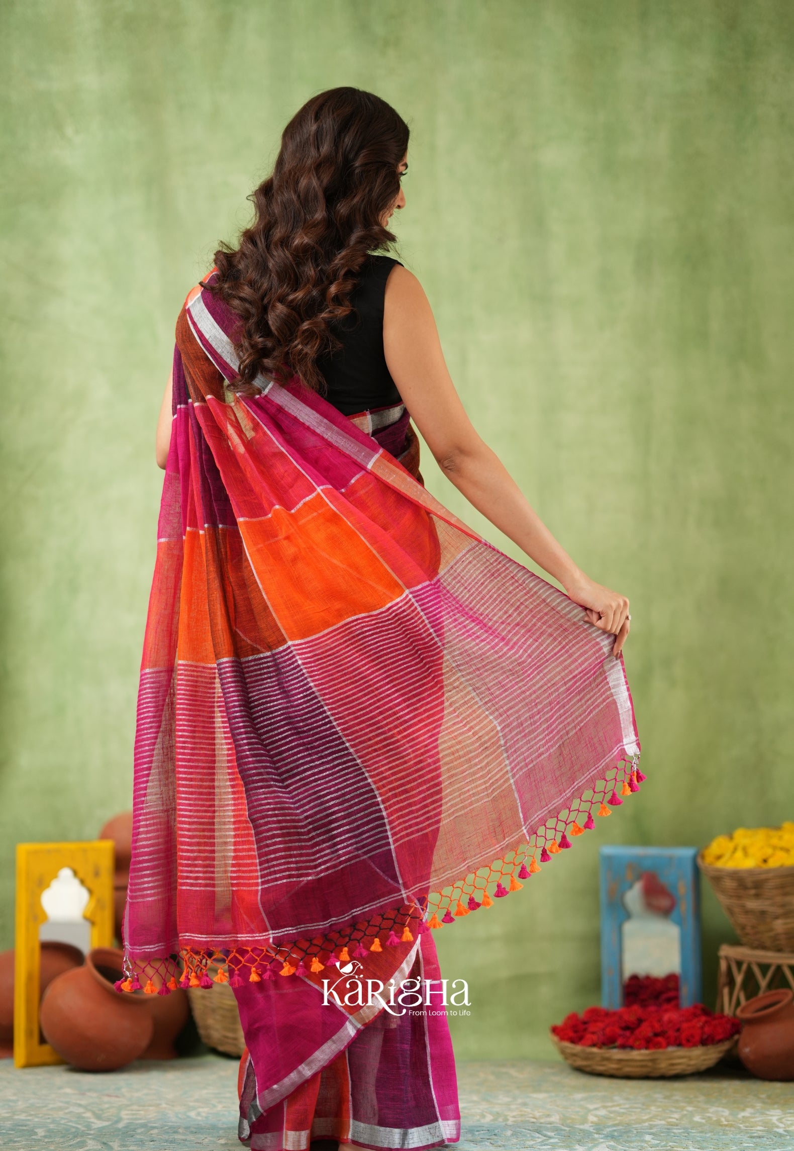 Urban Palette – Linen Cotton Saree with Contemporary Color Panels