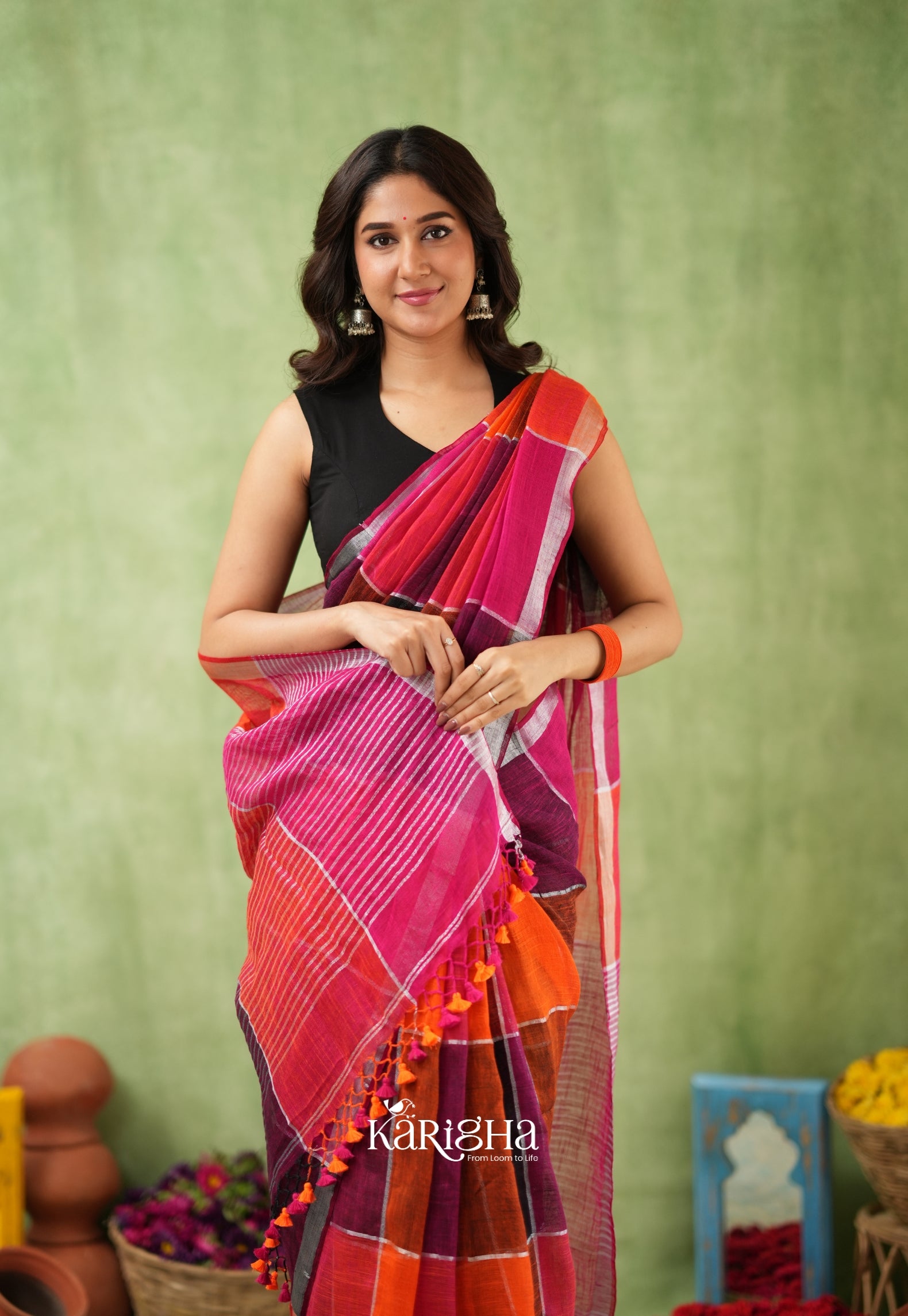 Urban Palette – Linen Cotton Saree with Contemporary Color Panels