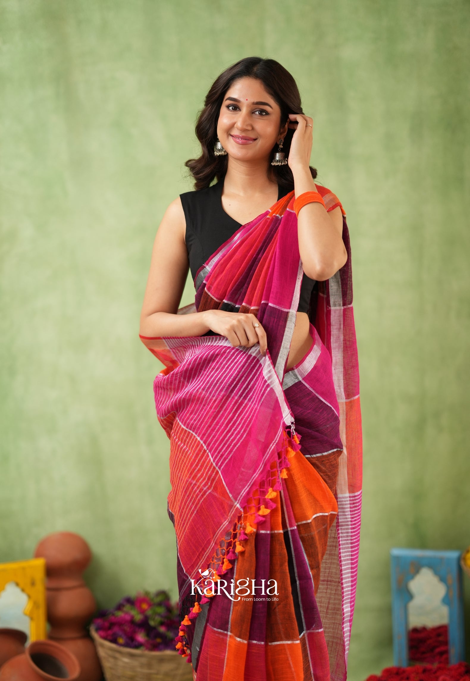 Urban Palette – Linen Cotton Saree with Contemporary Color Panels