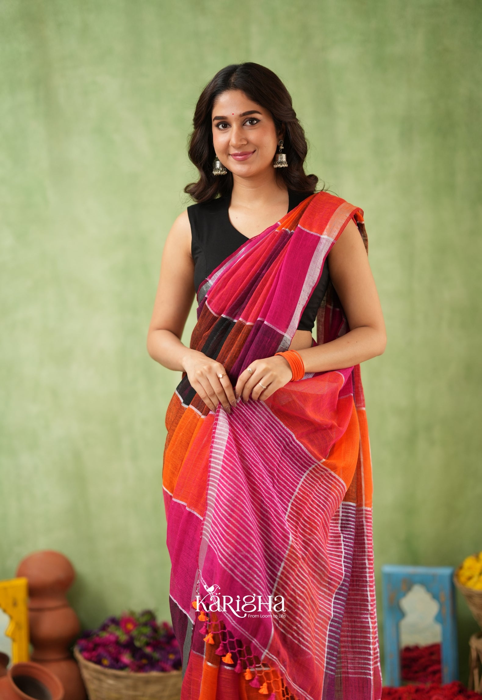Urban Palette – Linen Cotton Saree with Contemporary Color Panels