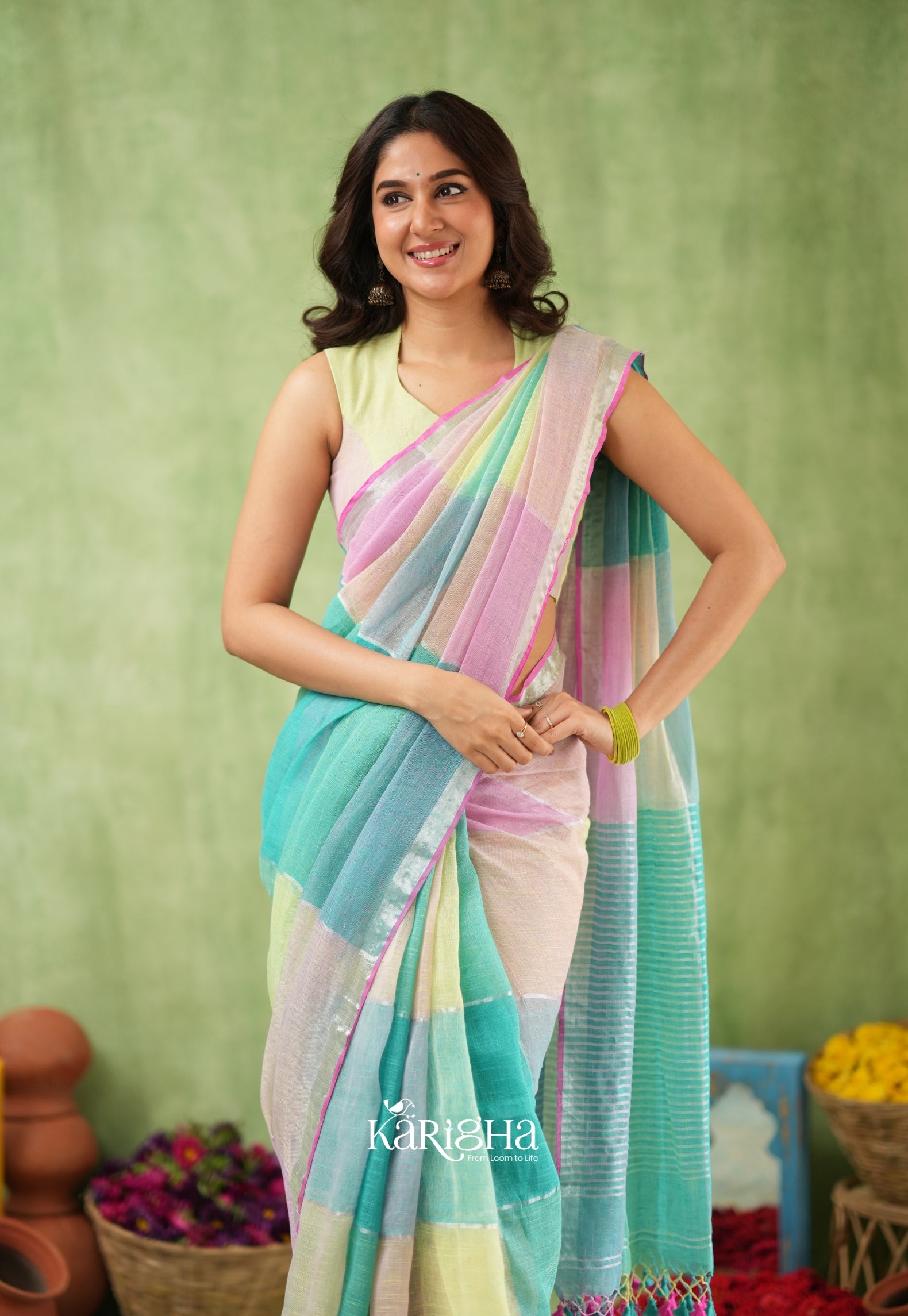 Urban Palette – Linen Cotton Saree with Contemporary Color Panels