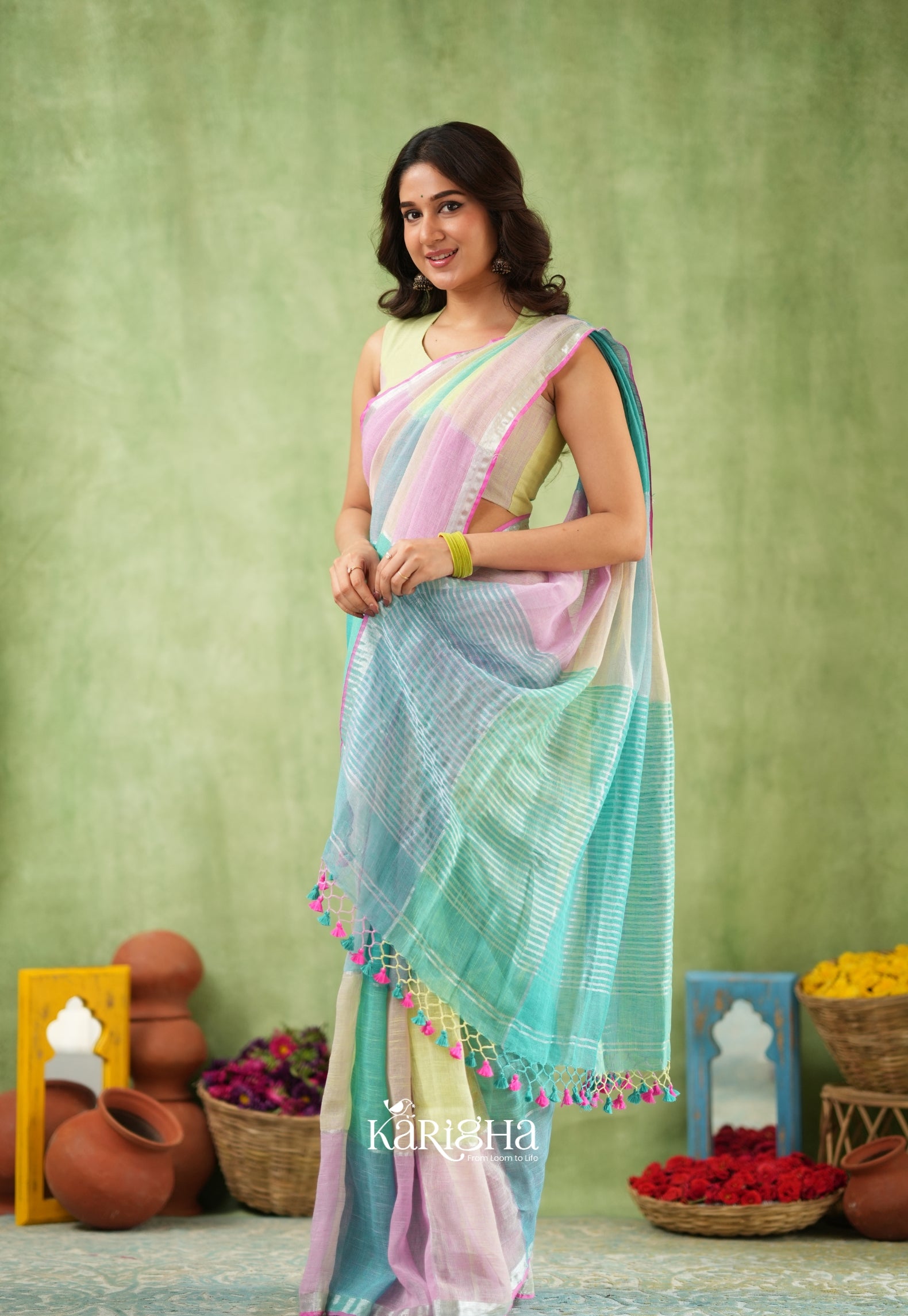 Urban Palette – Linen Cotton Saree with Contemporary Color Panels