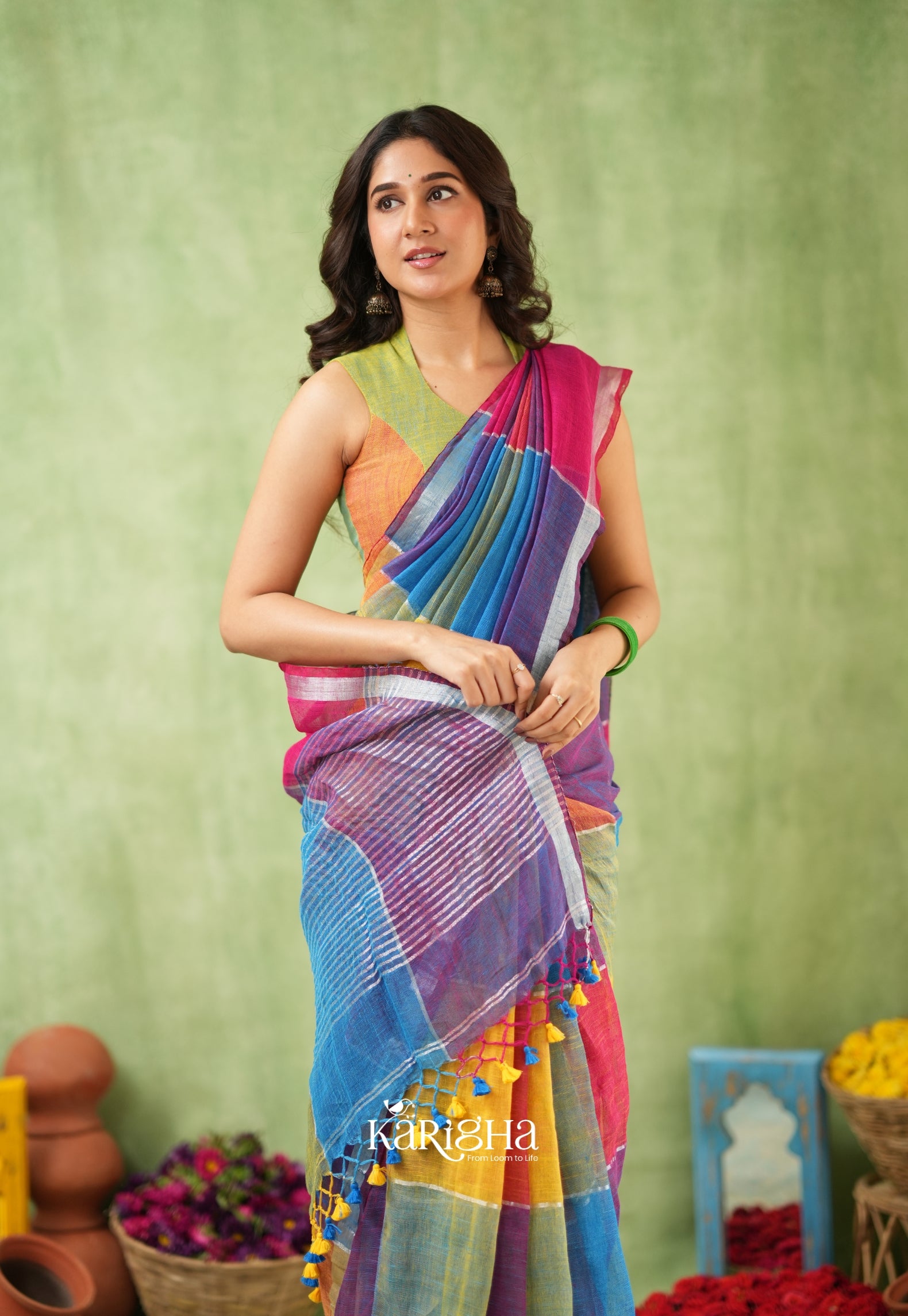 Urban Palette – Linen Cotton Saree with Contemporary Color Panels