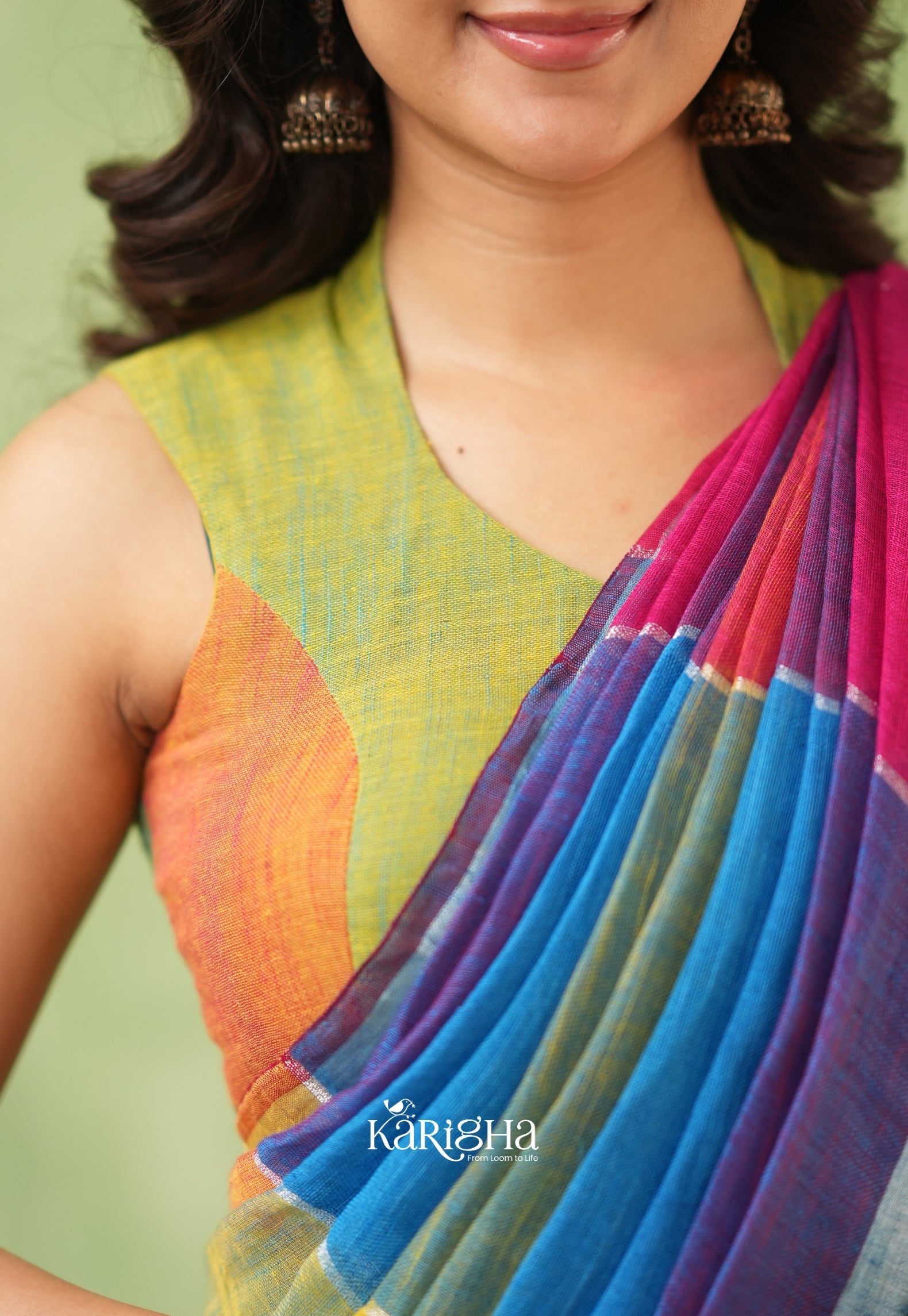 Urban Palette – Linen Cotton Saree with Contemporary Color Panels
