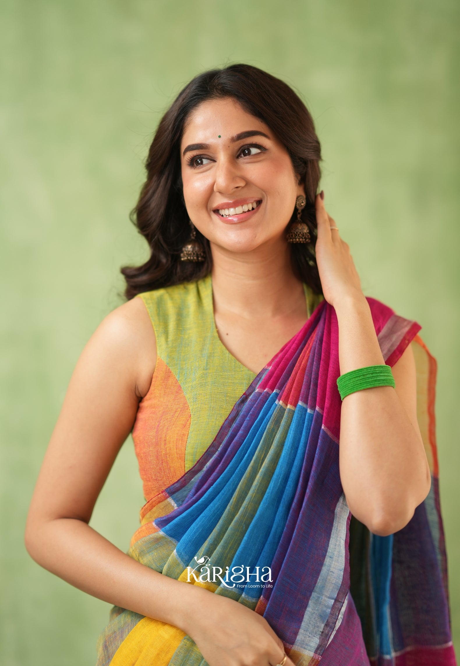 Urban Palette – Linen Cotton Saree with Contemporary Color Panels