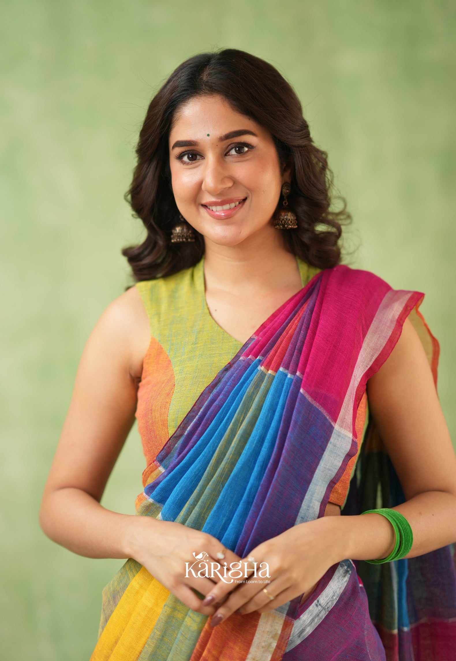 Urban Palette – Linen Cotton Saree with Contemporary Color Panels
