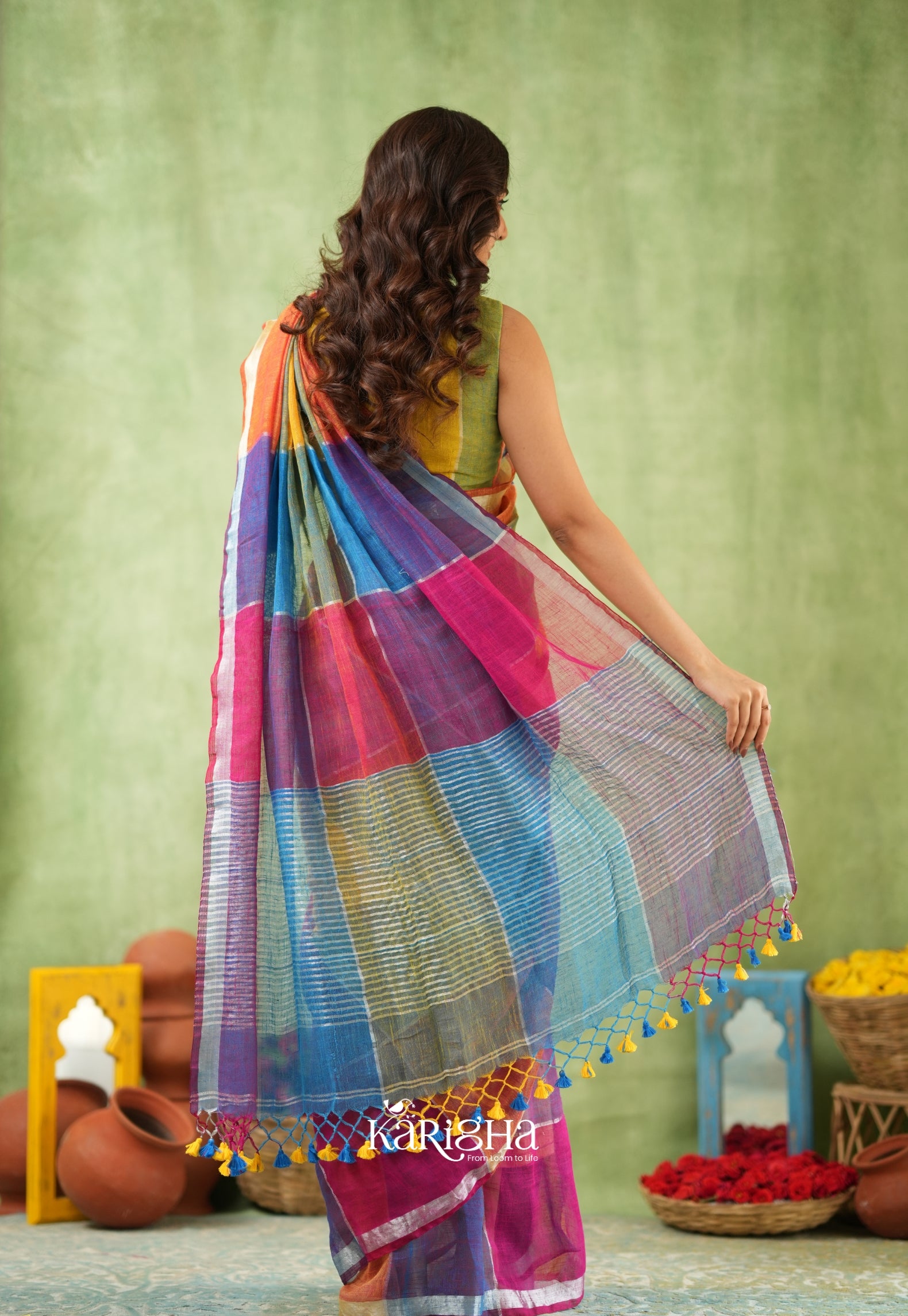 Urban Palette – Linen Cotton Saree with Contemporary Color Panels