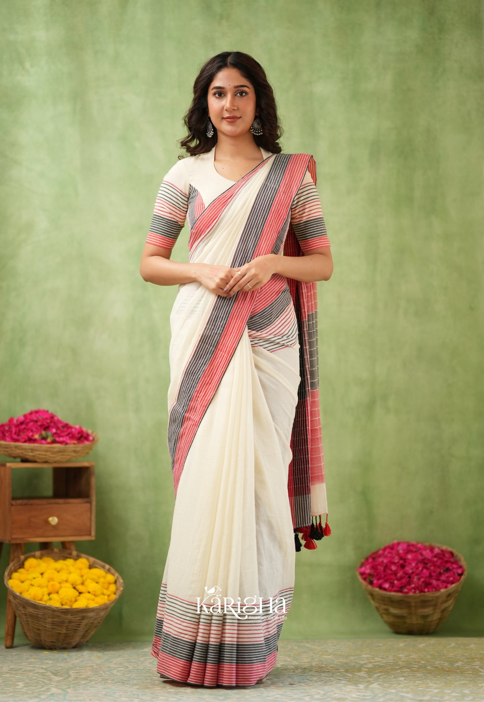 Sootrali Striped Cotton Saree – Elegant Everyday Drapes