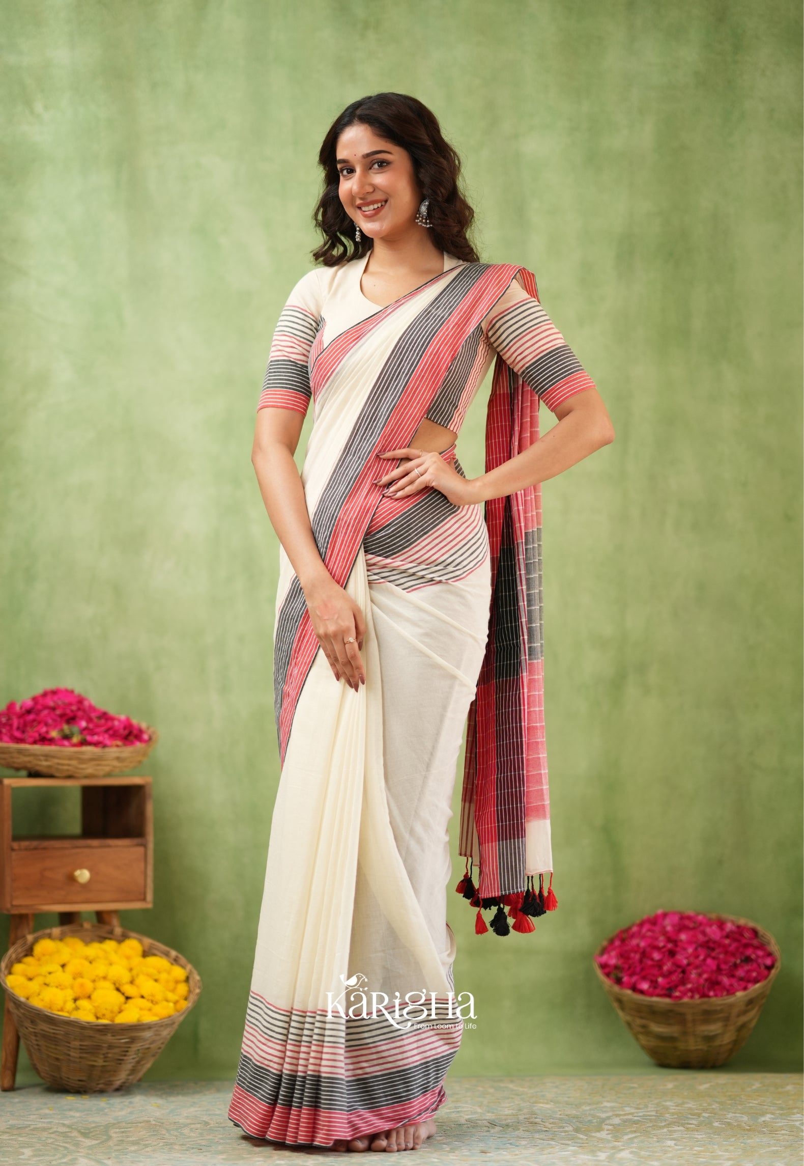 Sootrali Striped Cotton Saree – Elegant Everyday Drapes