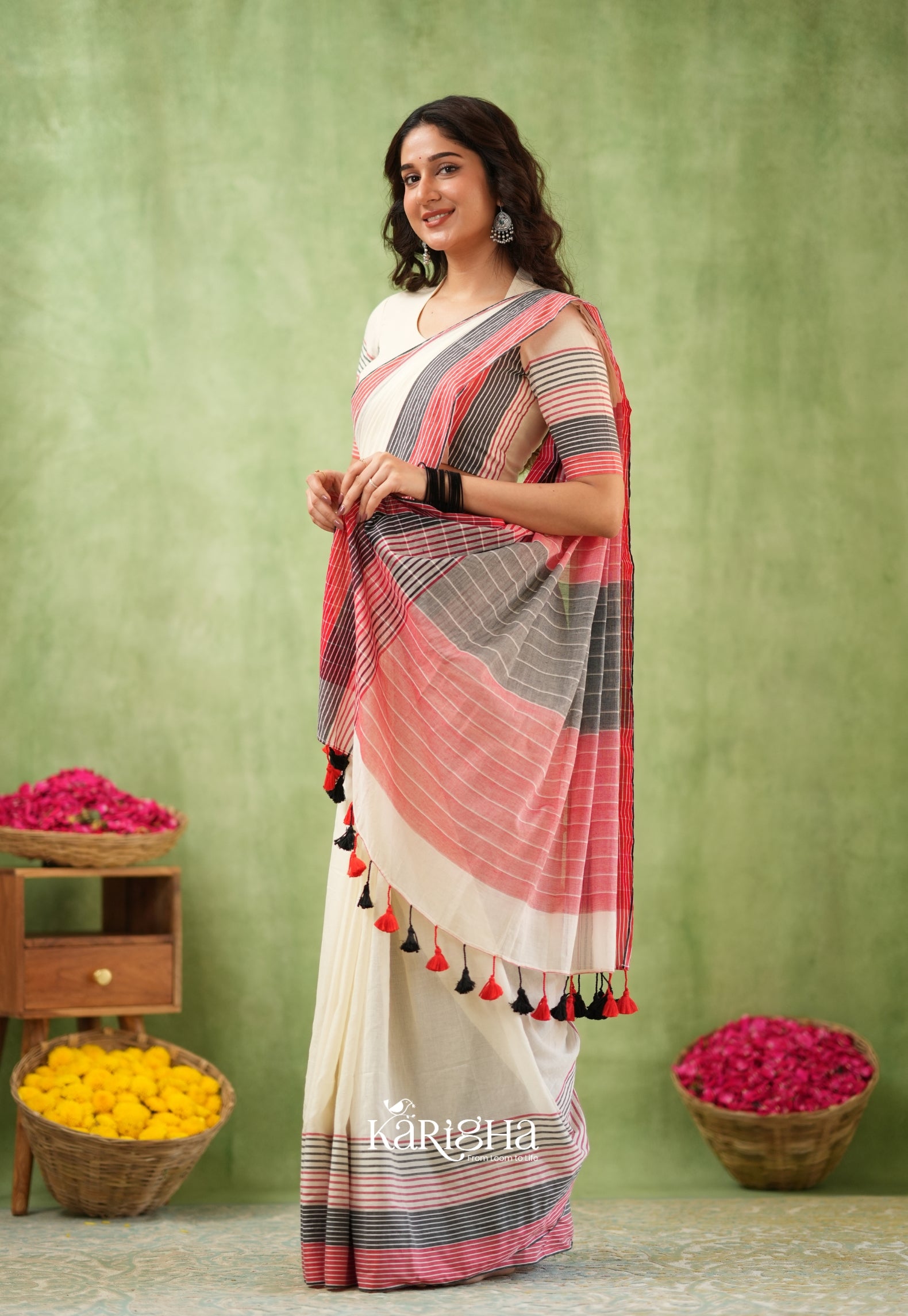 Sootrali Striped Cotton Saree – Elegant Everyday Drapes