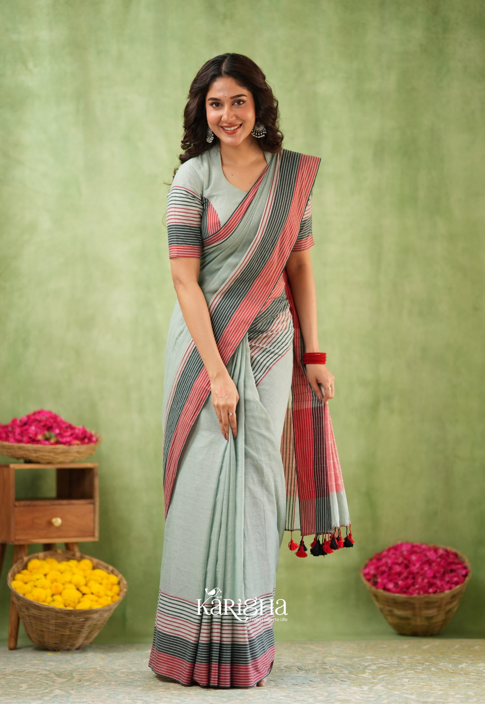 Sootrali Striped Cotton Saree – Elegant Everyday Drapes