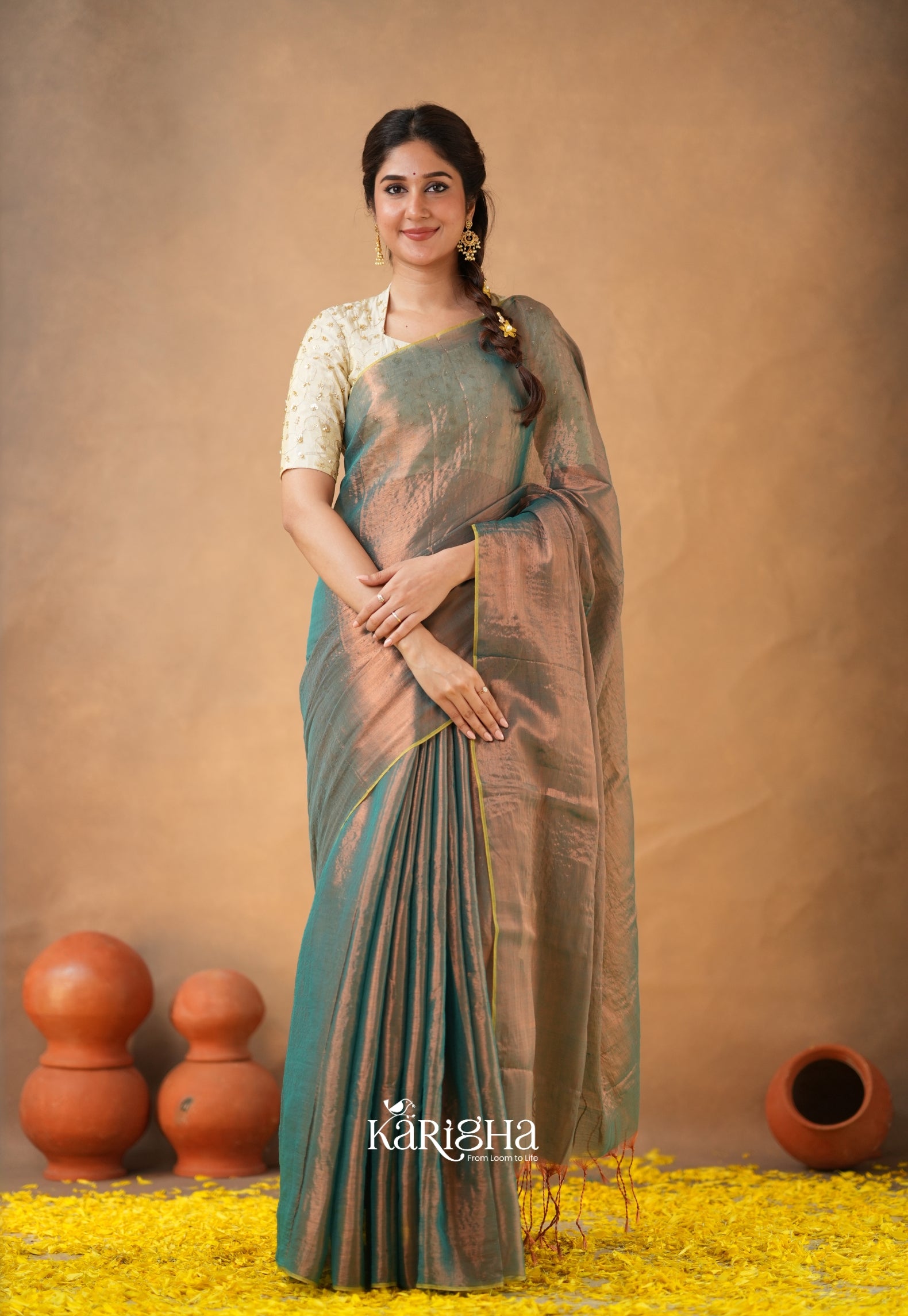 Pearl Petal – Tissue Saree with Delicate Bead Accents