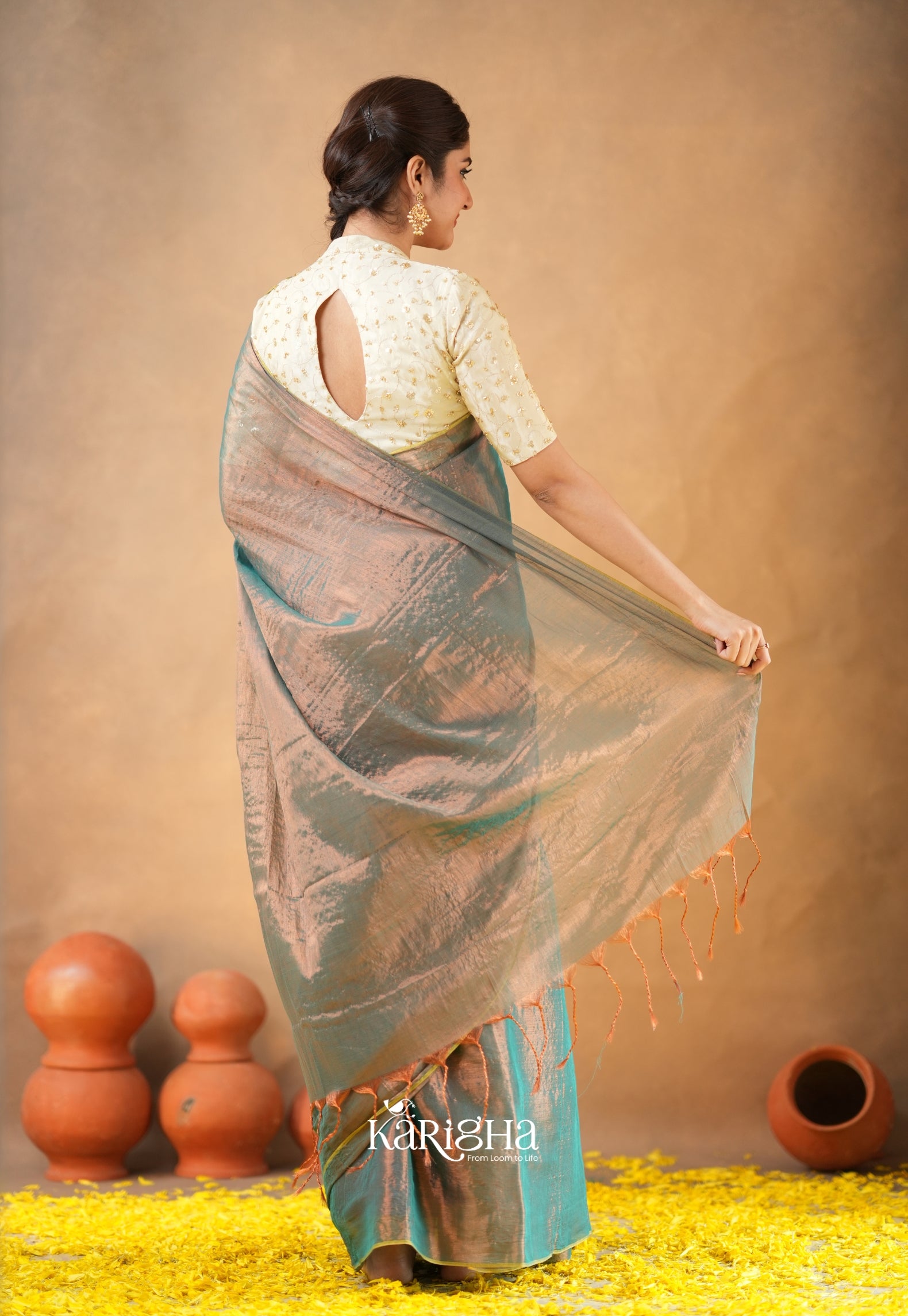 Pearl Petal – Tissue Saree with Delicate Bead Accents