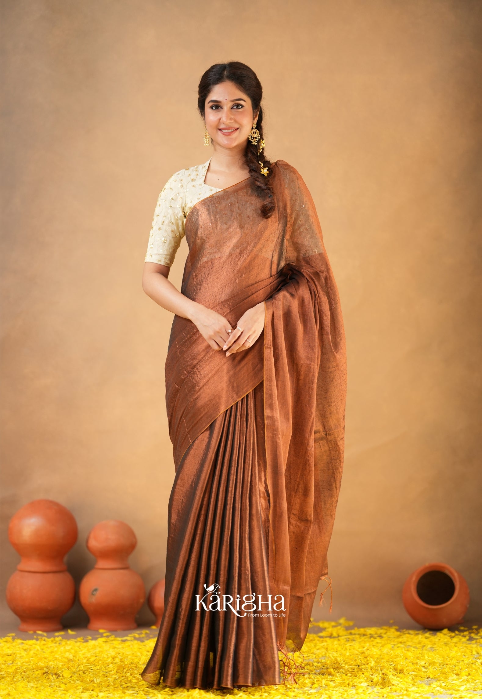 Pearl Petal – Tissue Saree with Delicate Bead Accents