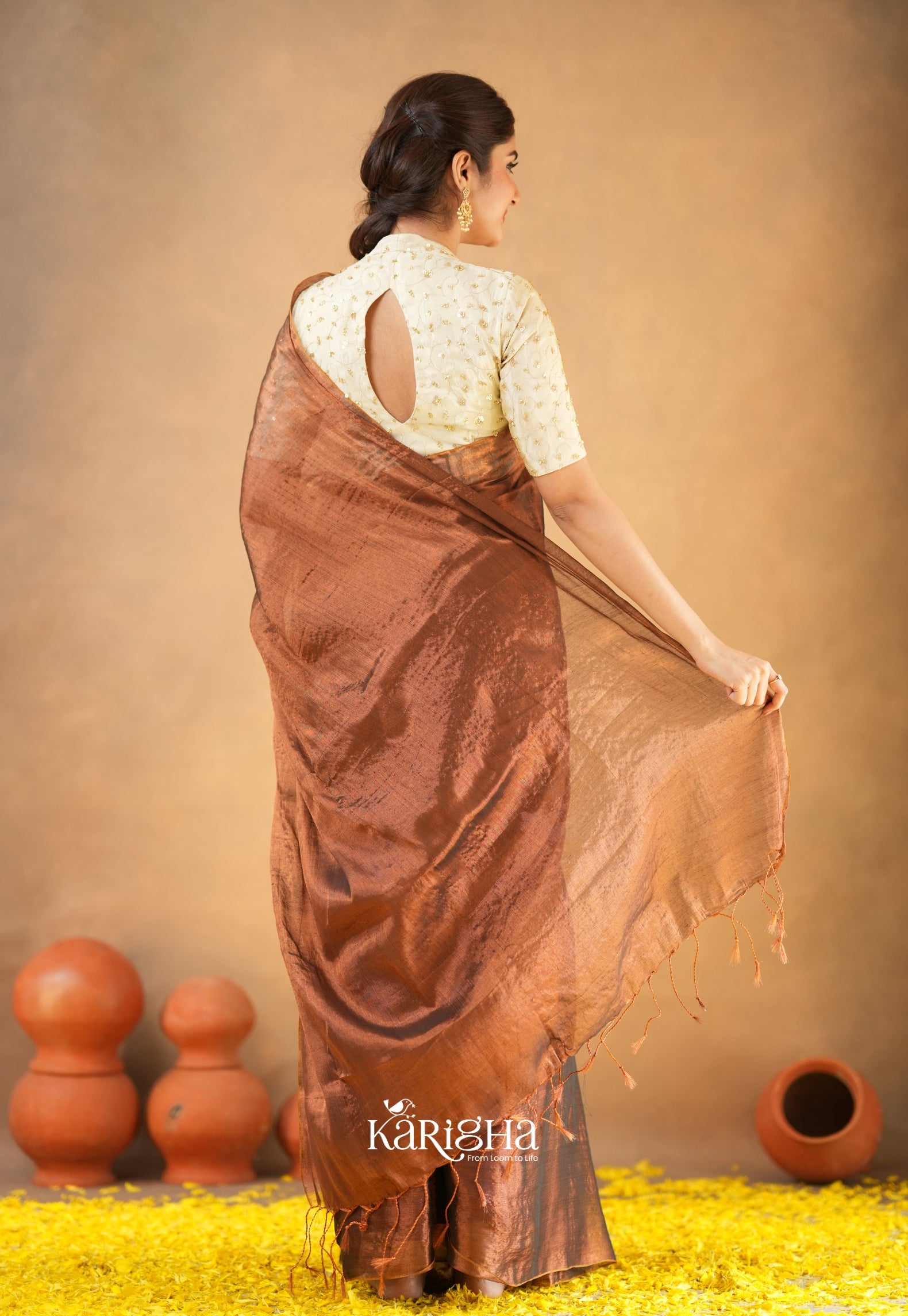 Pearl Petal – Tissue Saree with Delicate Bead Accents