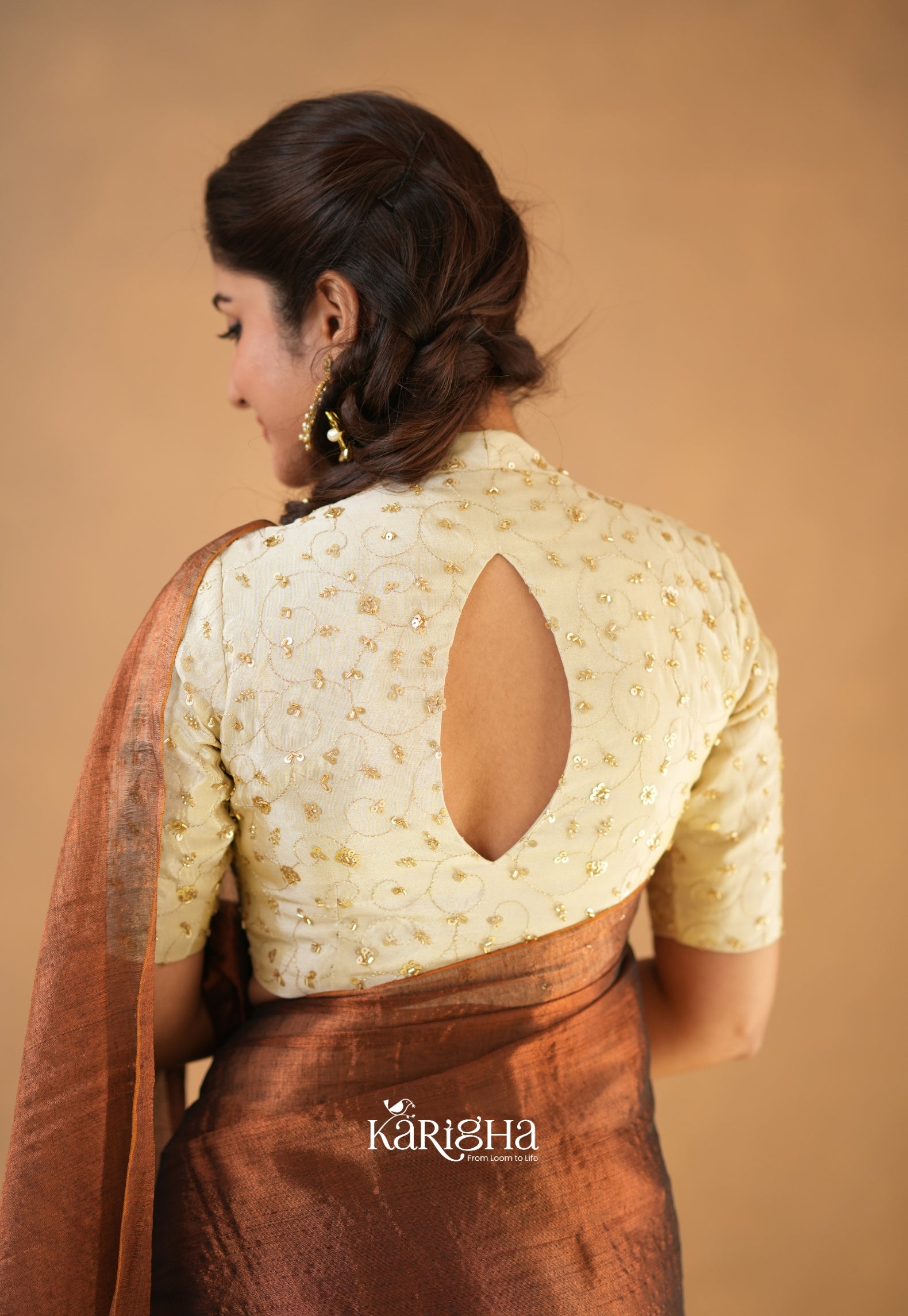 Pearl Petal – Tissue Saree with Delicate Bead Accents
