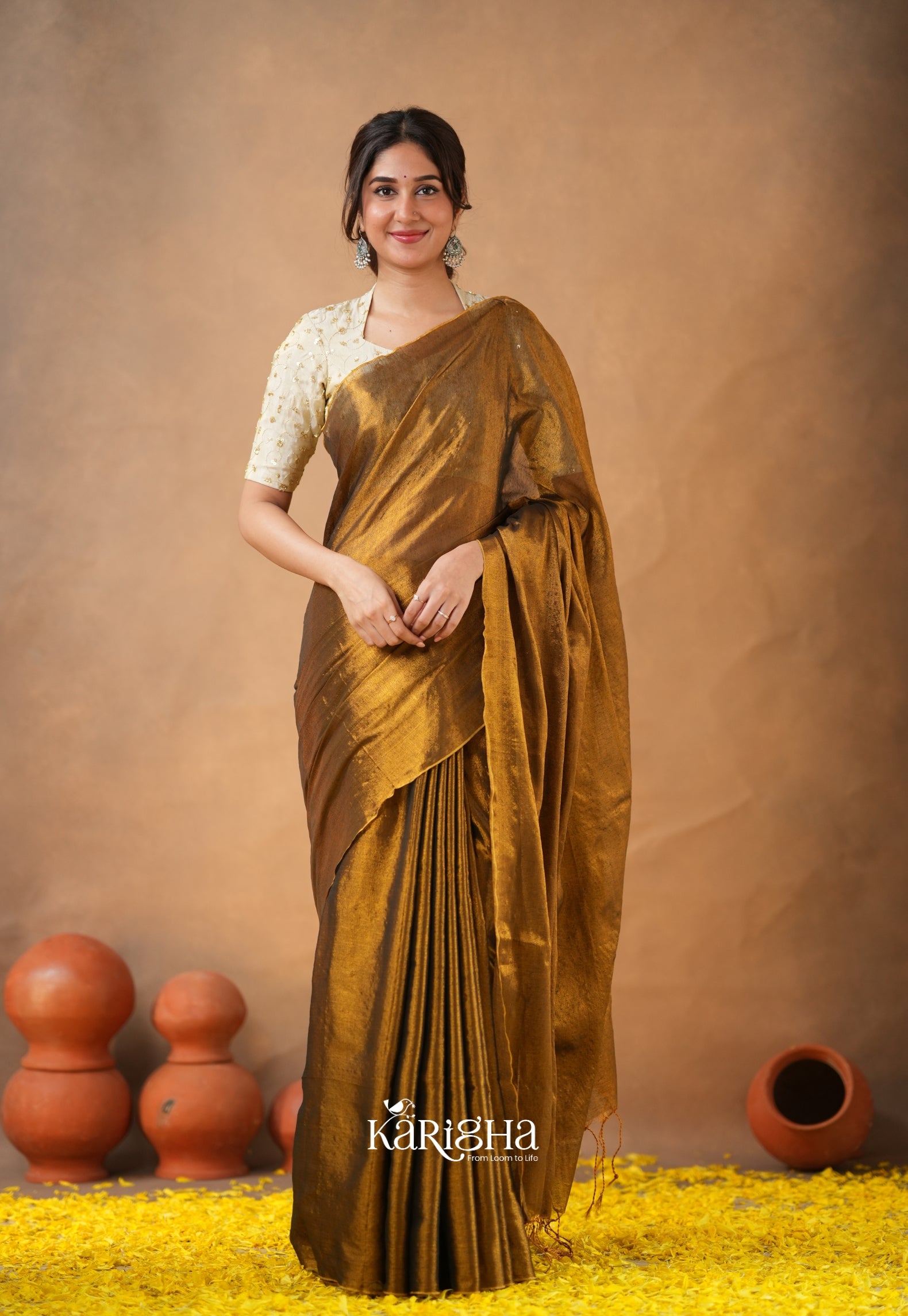 Pearl Petal – Tissue Saree with Delicate Bead Accents