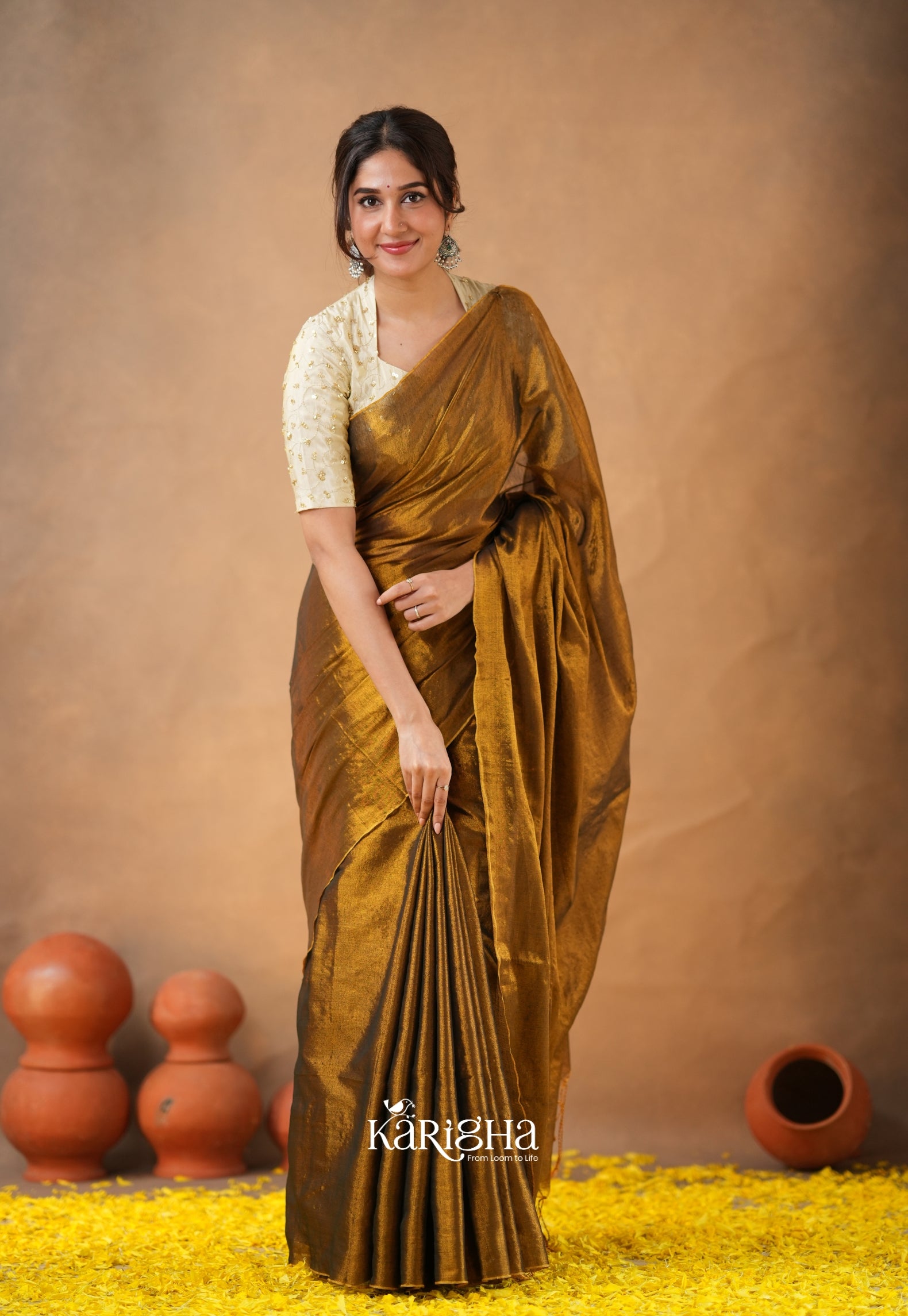 Pearl Petal – Tissue Saree with Delicate Bead Accents