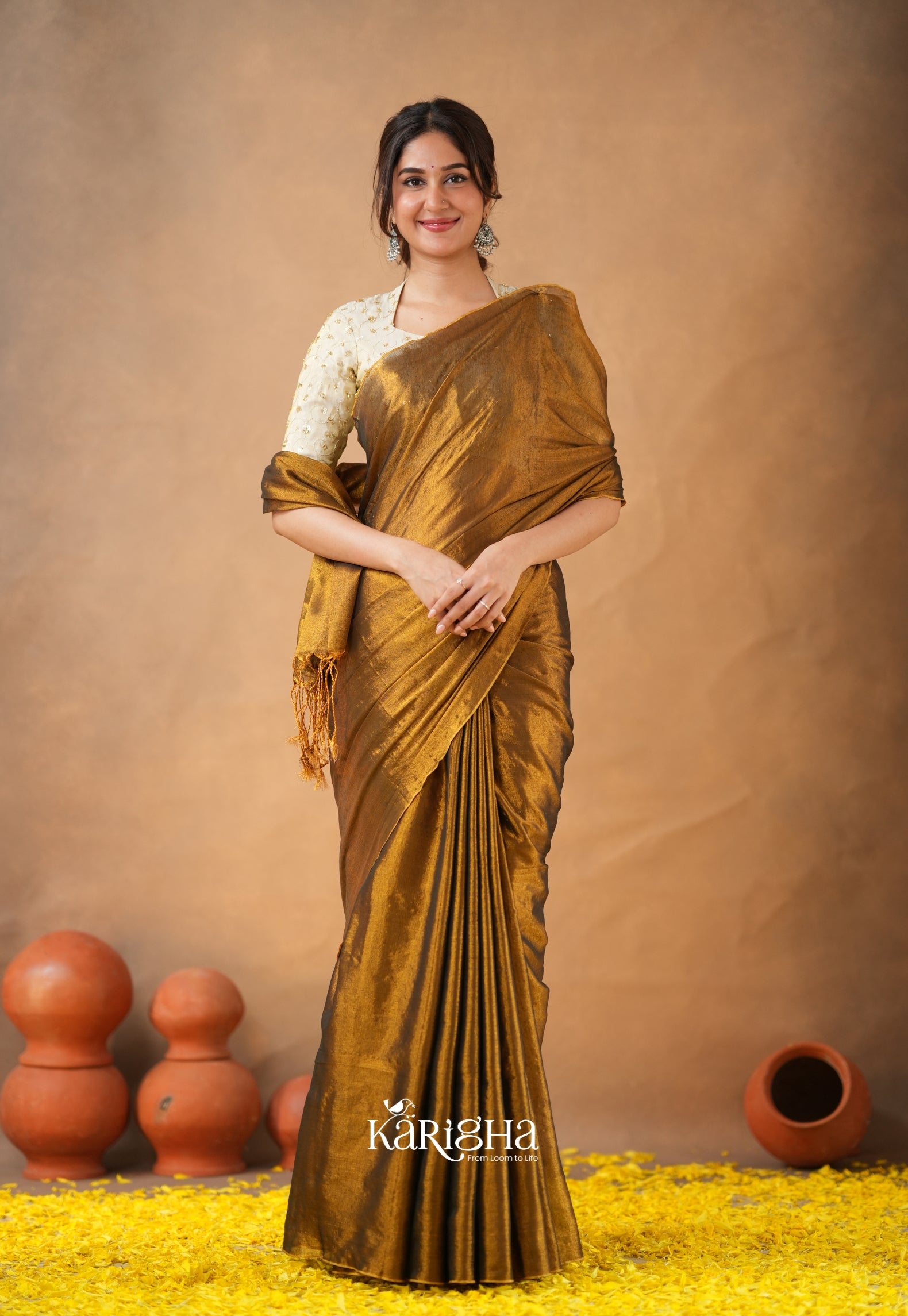 Pearl Petal – Tissue Saree with Delicate Bead Accents