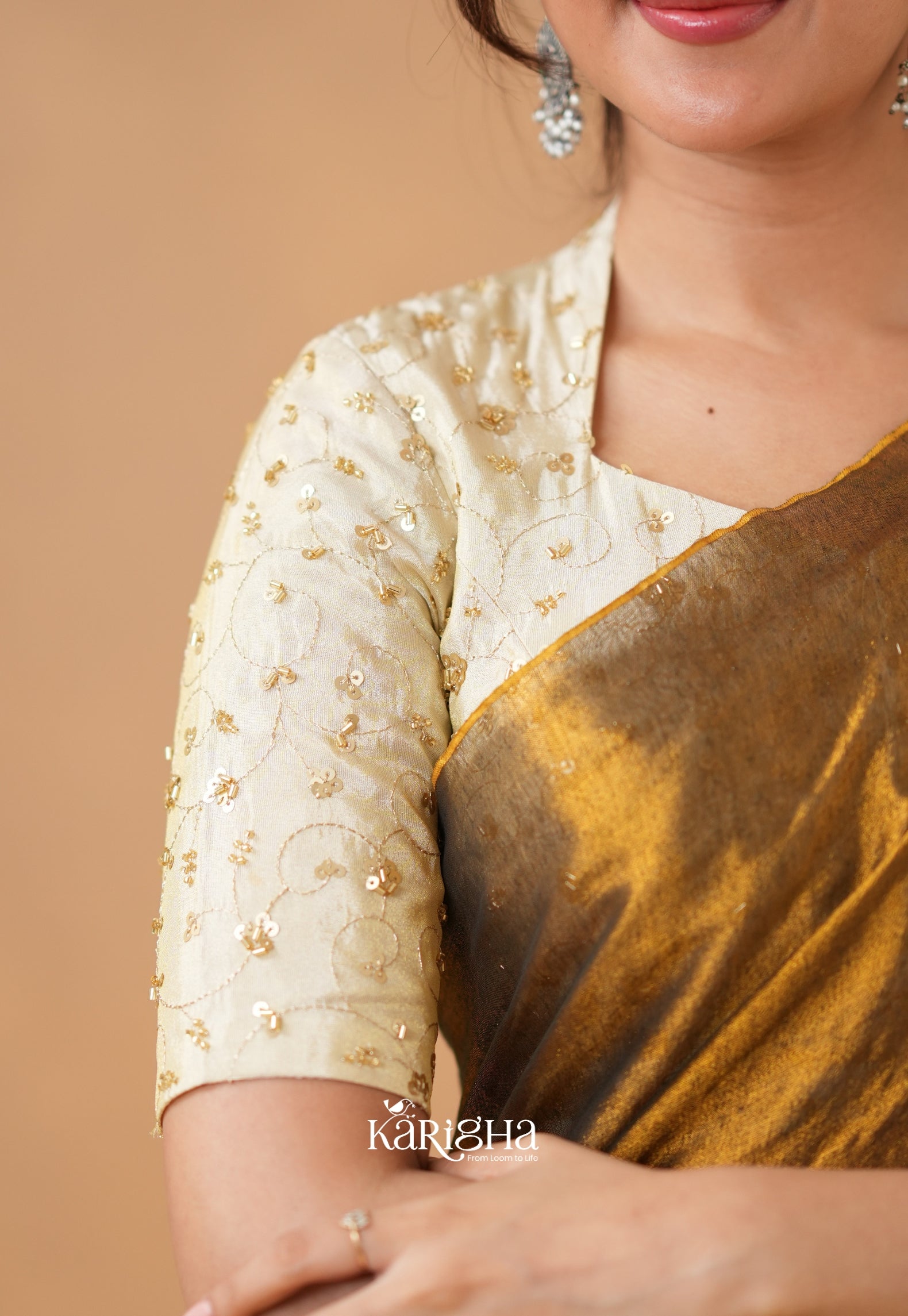 Pearl Petal – Tissue Saree with Delicate Bead Accents