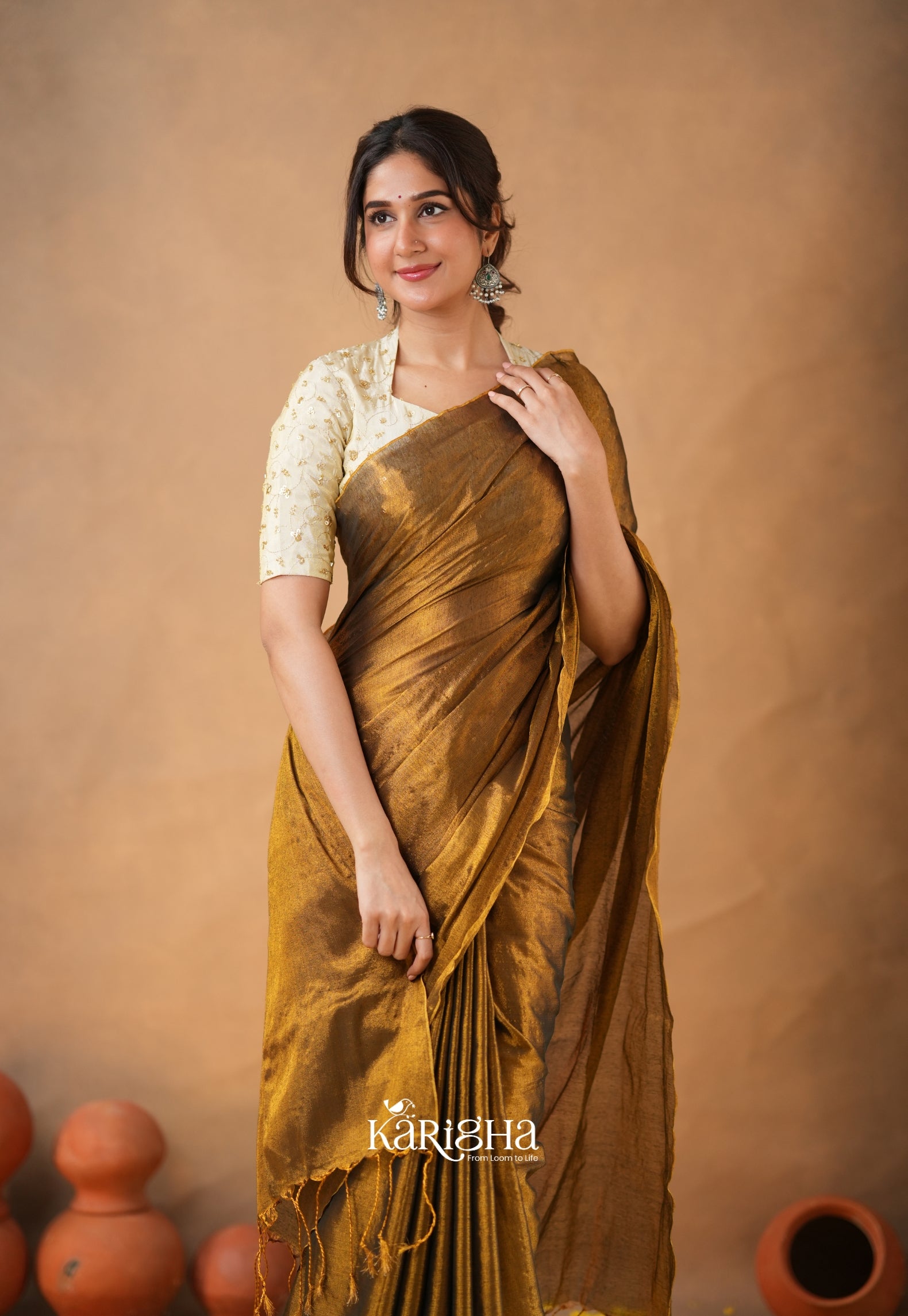 Pearl Petal – Tissue Saree with Delicate Bead Accents