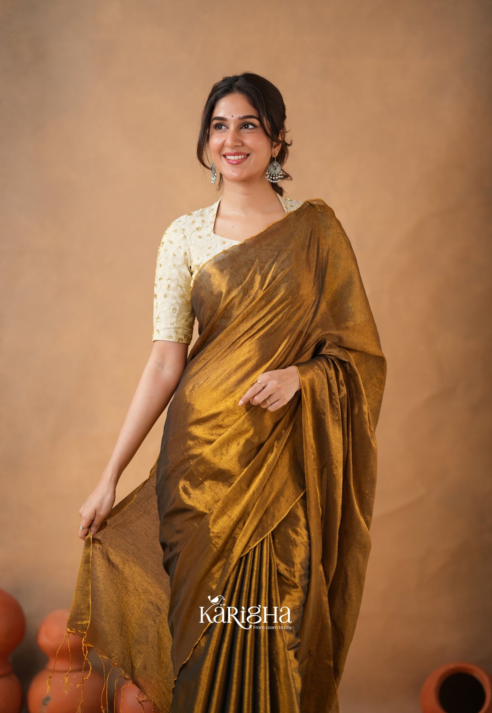 Pearl Petal – Tissue Saree with Delicate Bead Accents