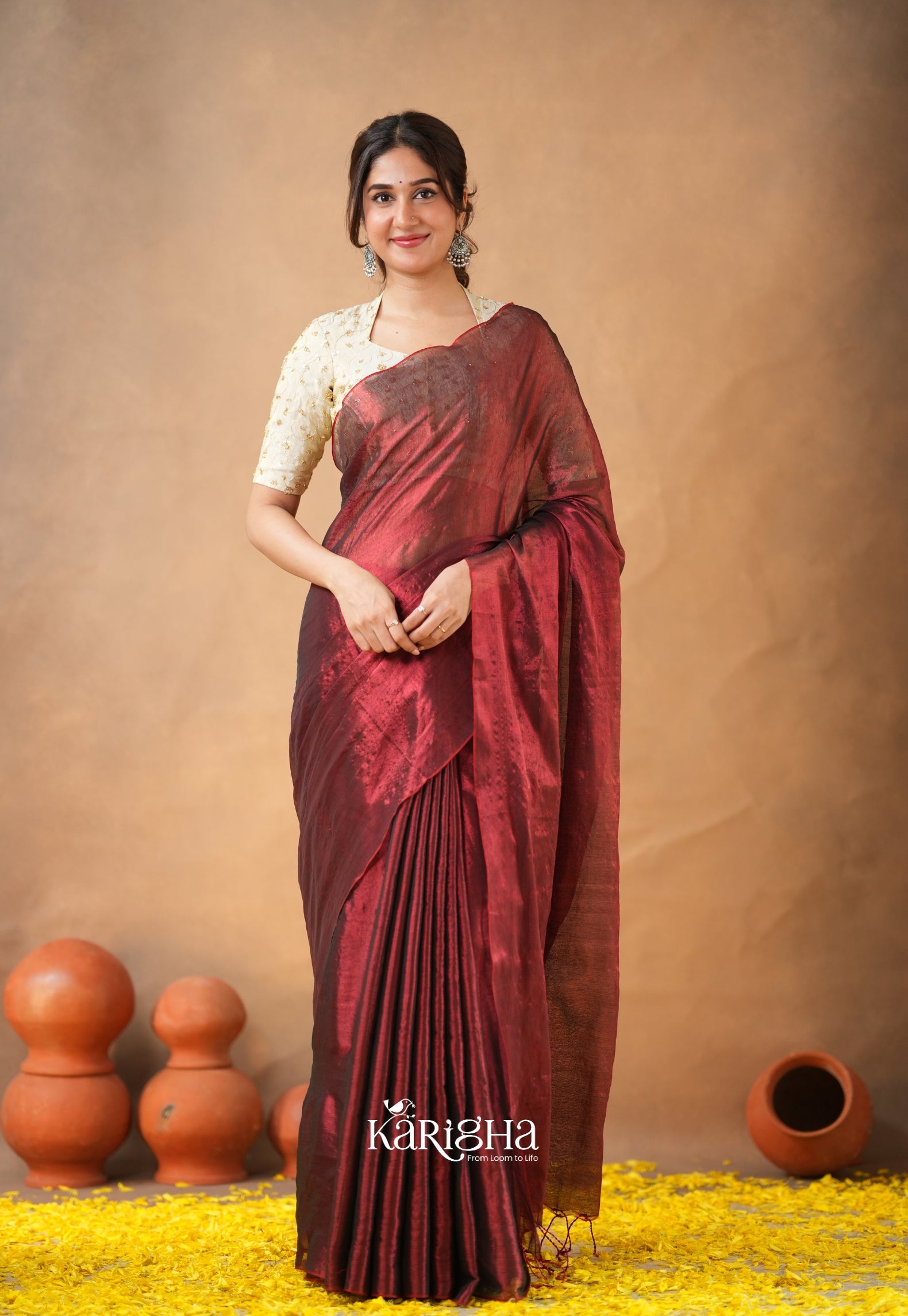 Pearl Petal – Tissue Saree with Delicate Bead Accents
