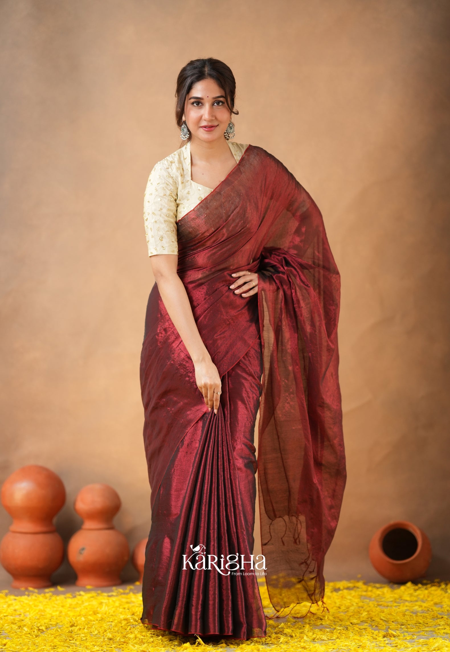 Pearl Petal – Tissue Saree with Delicate Bead Accents