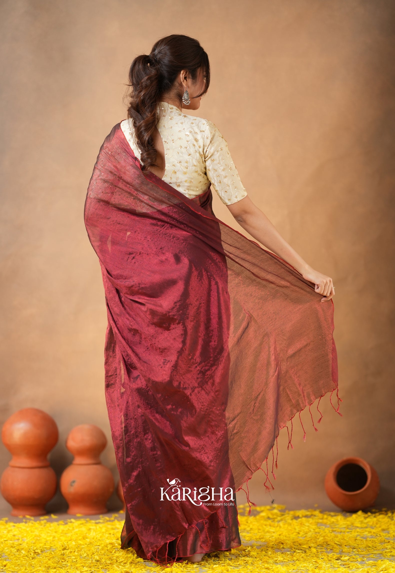 Pearl Petal – Tissue Saree with Delicate Bead Accents