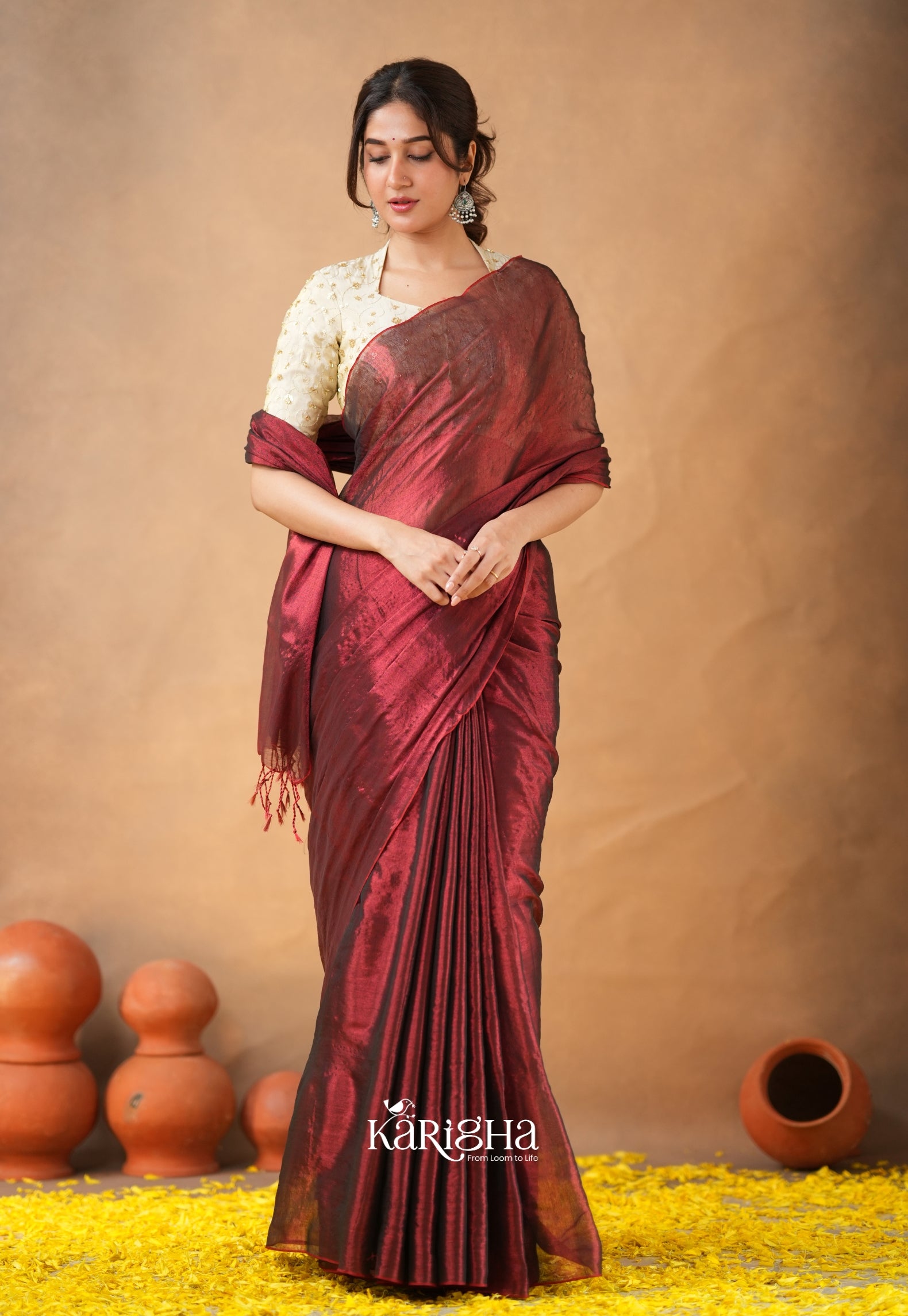 Pearl Petal – Tissue Saree with Delicate Bead Accents