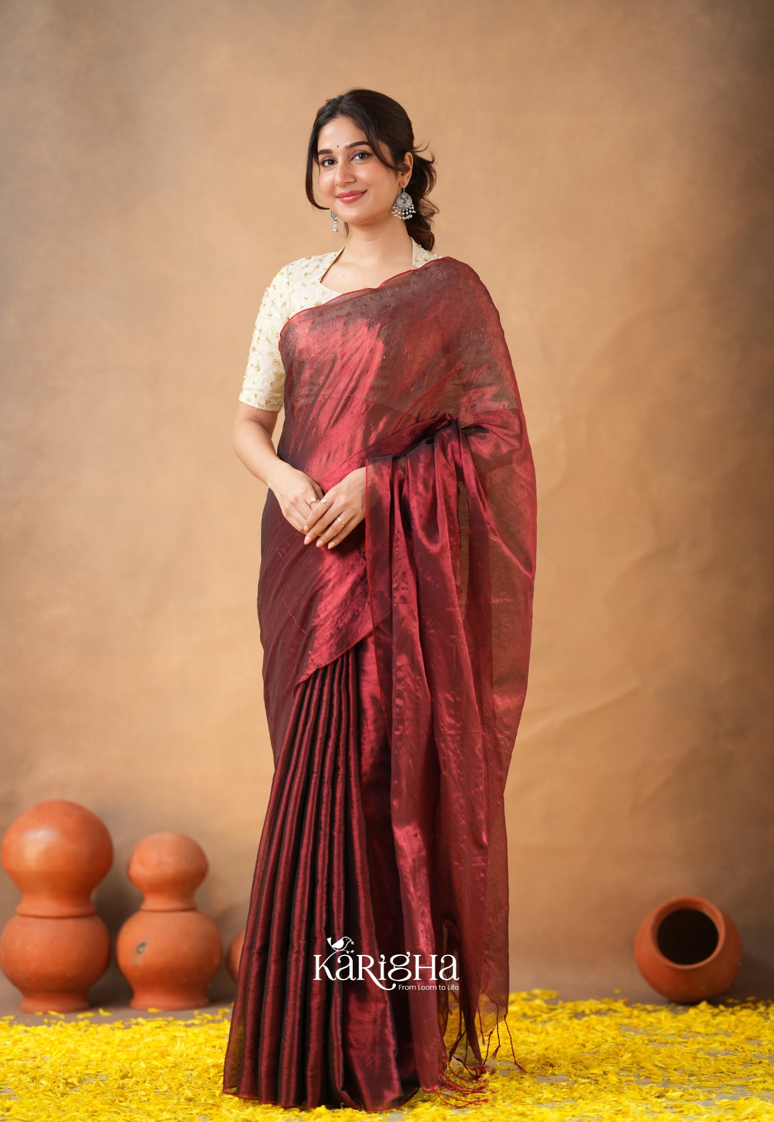 Pearl Petal – Tissue Saree with Delicate Bead Accents