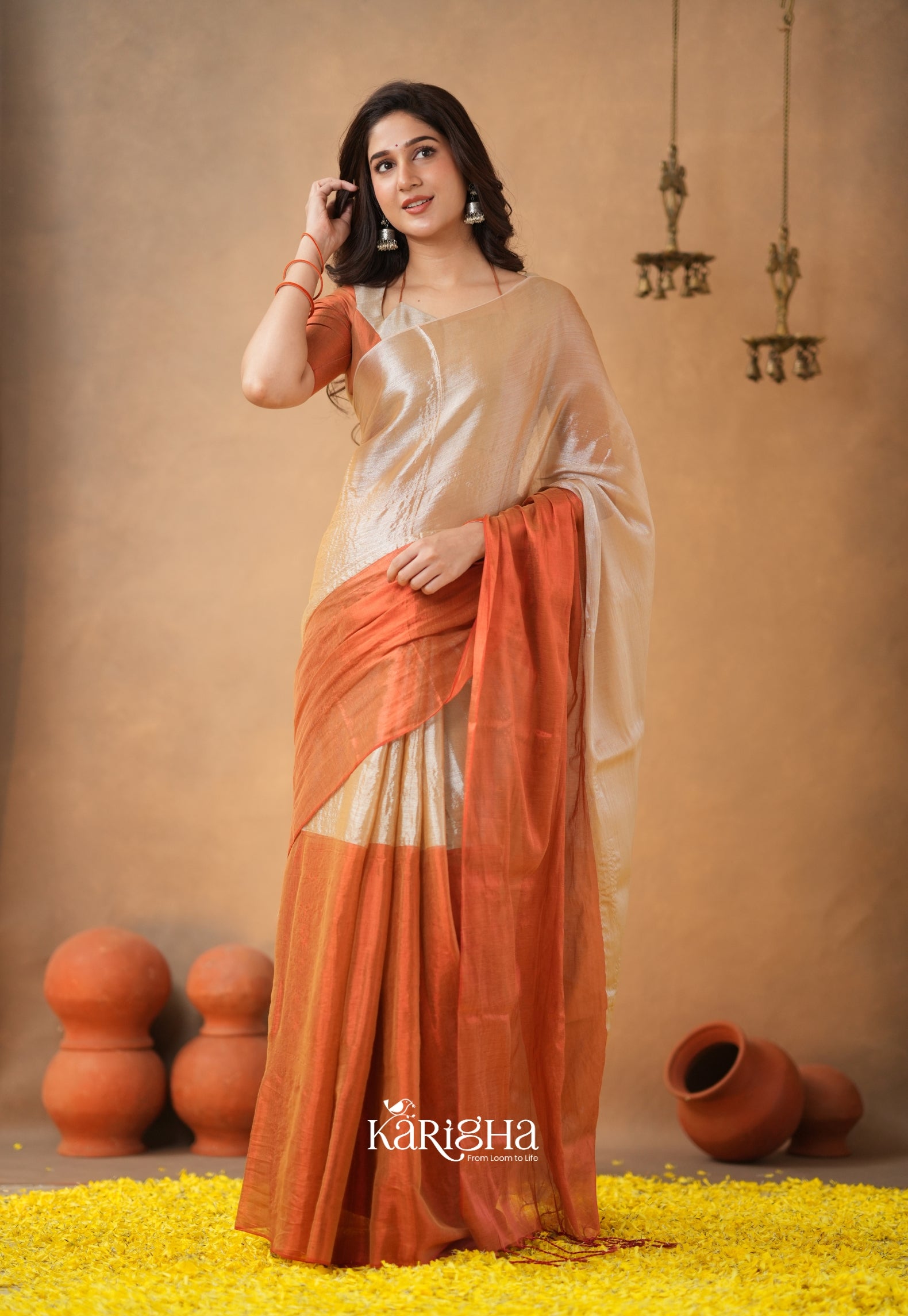 Dual Majesty – Tissue Cotton Saree with Striking Contrast Flow