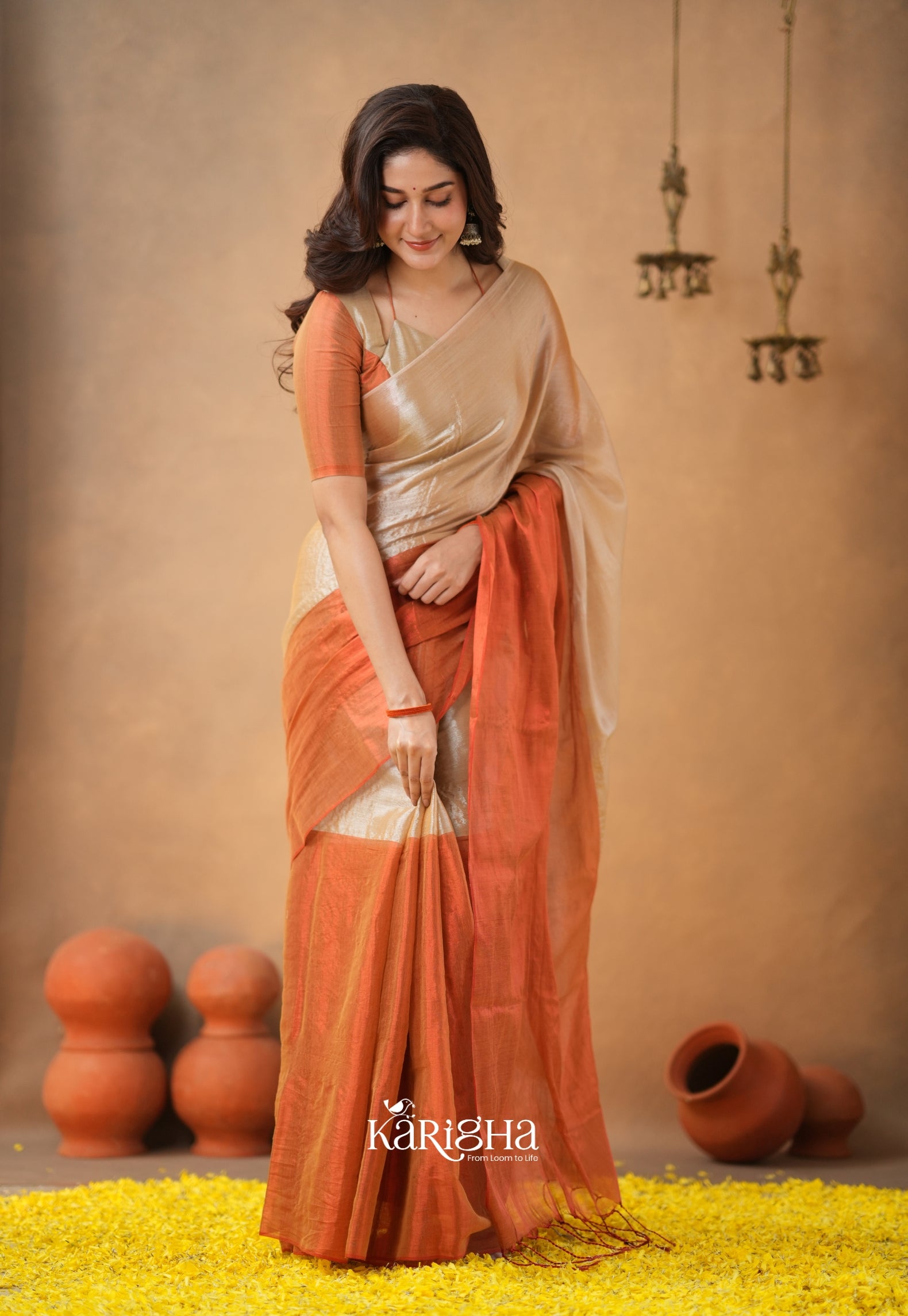 Dual Majesty – Tissue Cotton Saree with Striking Contrast Flow