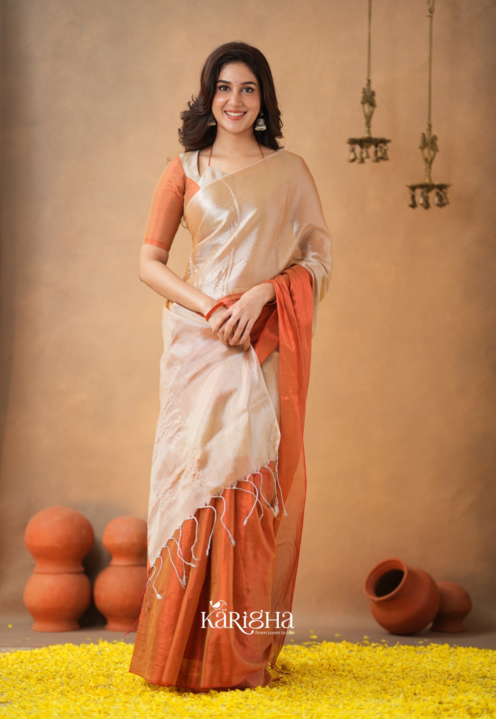Dual Majesty – Tissue Cotton Saree with Striking Contrast Flow