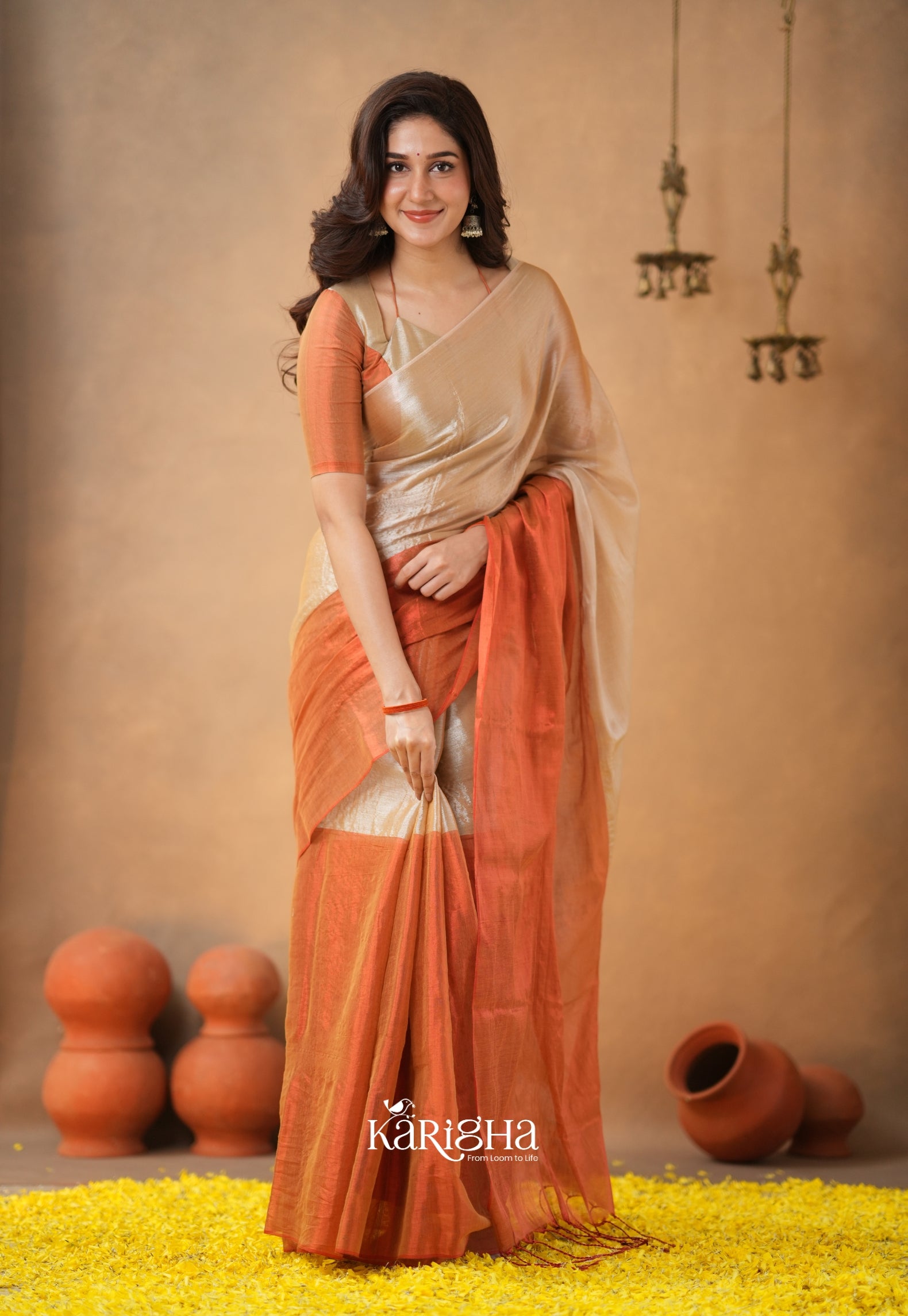 Dual Majesty – Tissue Cotton Saree with Striking Contrast Flow
