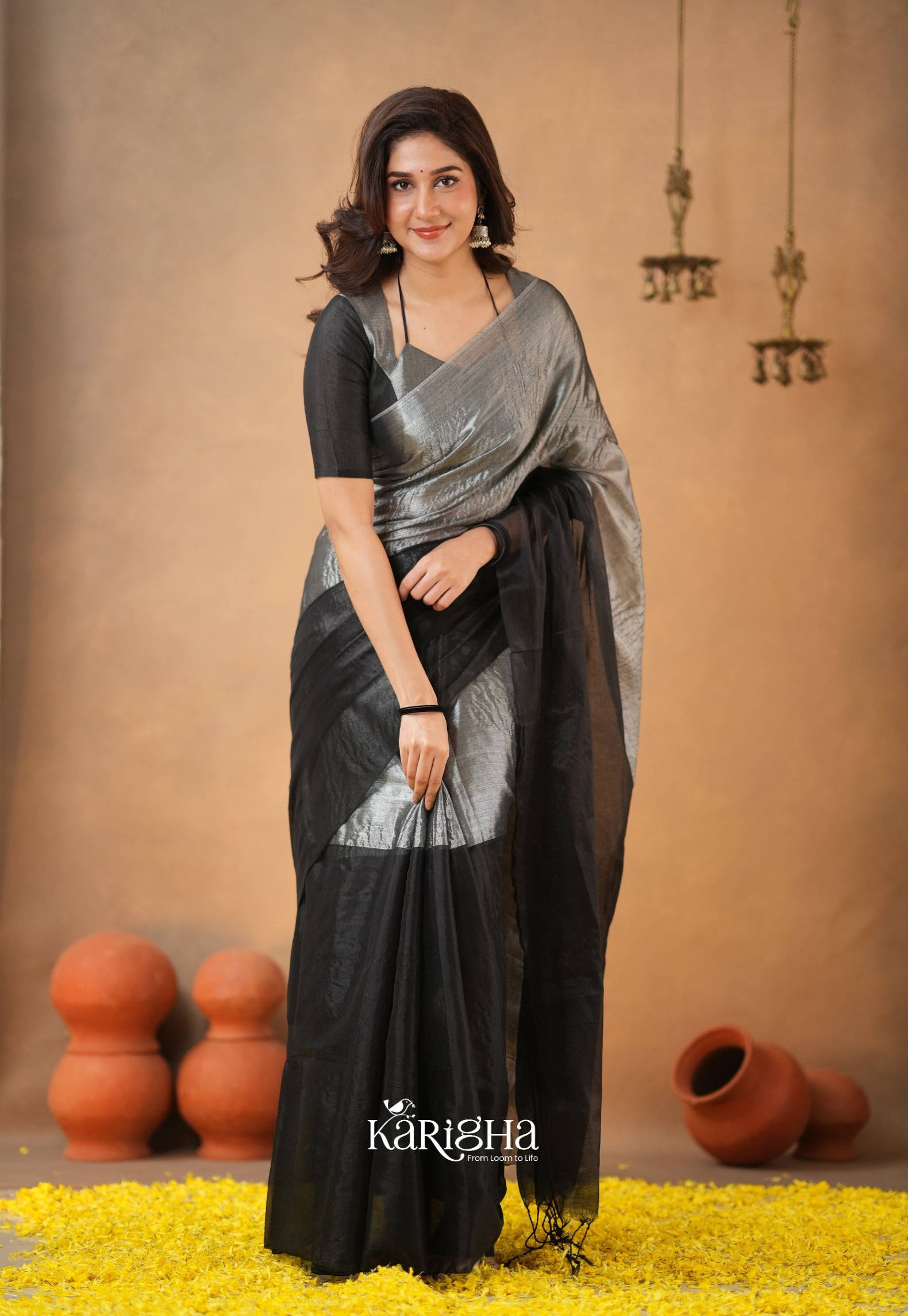 Dual Majesty – Tissue Cotton Saree with Striking Contrast Flow
