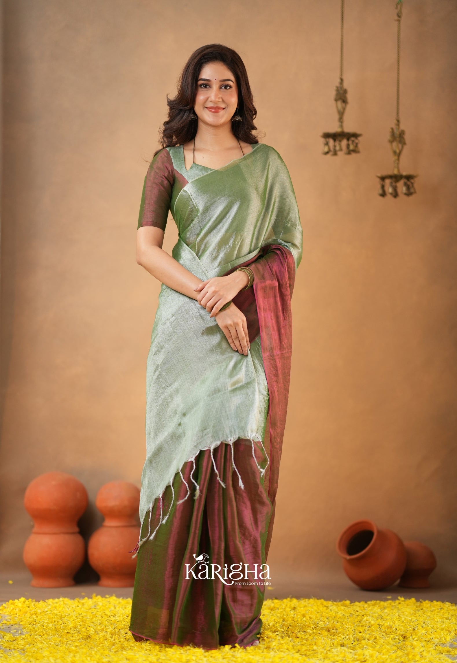 Dual Majesty – Tissue Cotton Saree with Striking Contrast Flow
