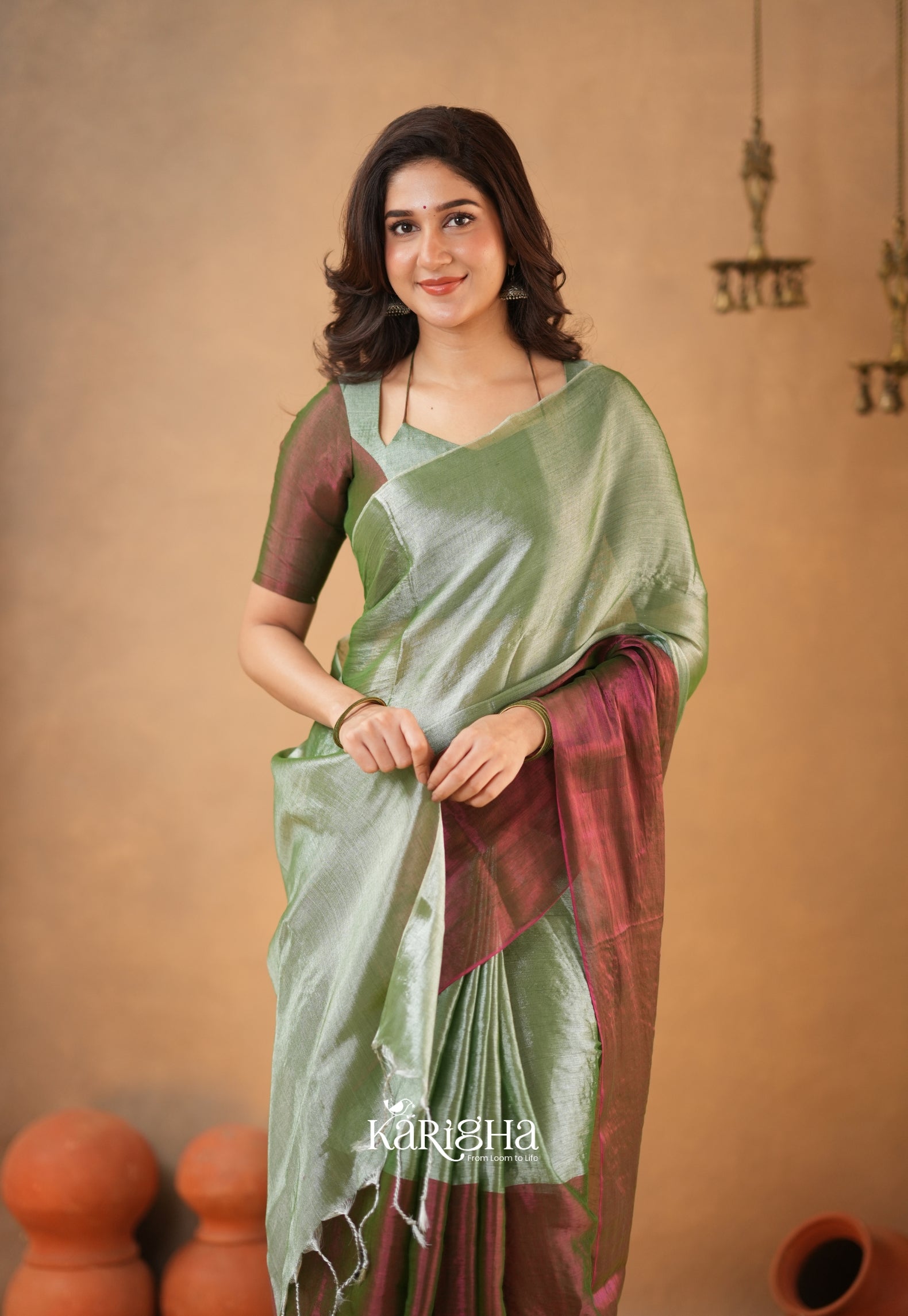 Dual Majesty – Tissue Cotton Saree with Striking Contrast Flow