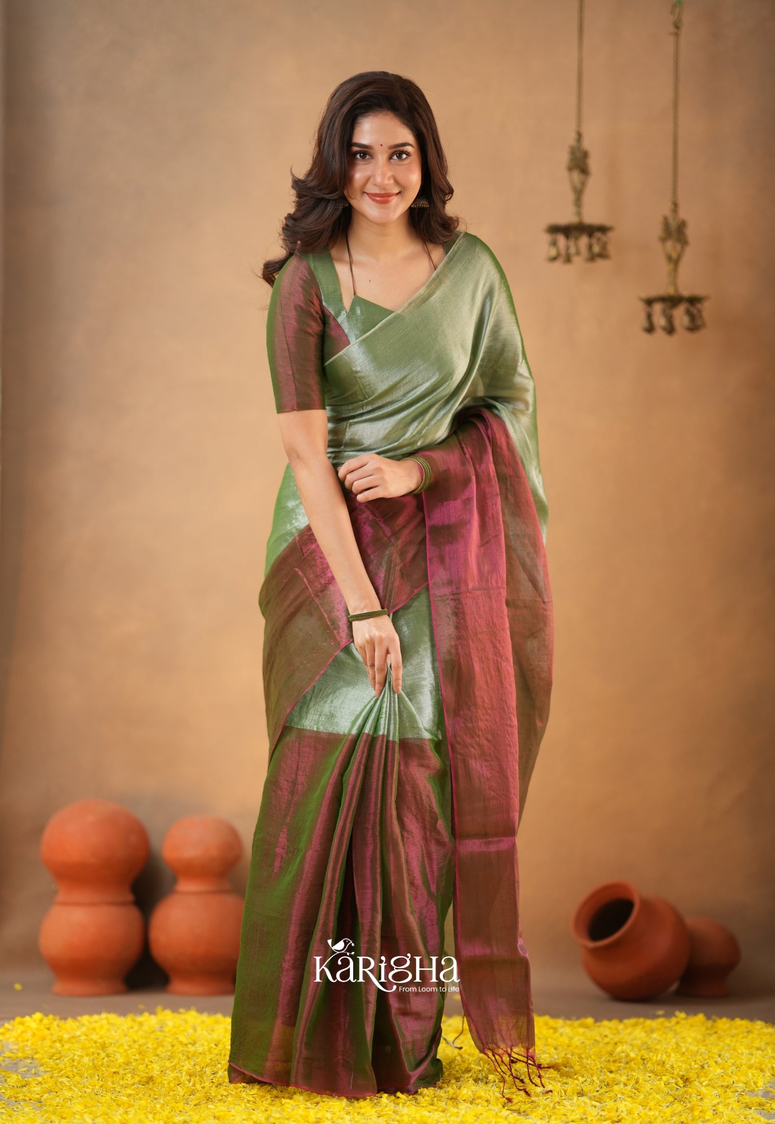 Dual Majesty – Tissue Cotton Saree with Striking Contrast Flow