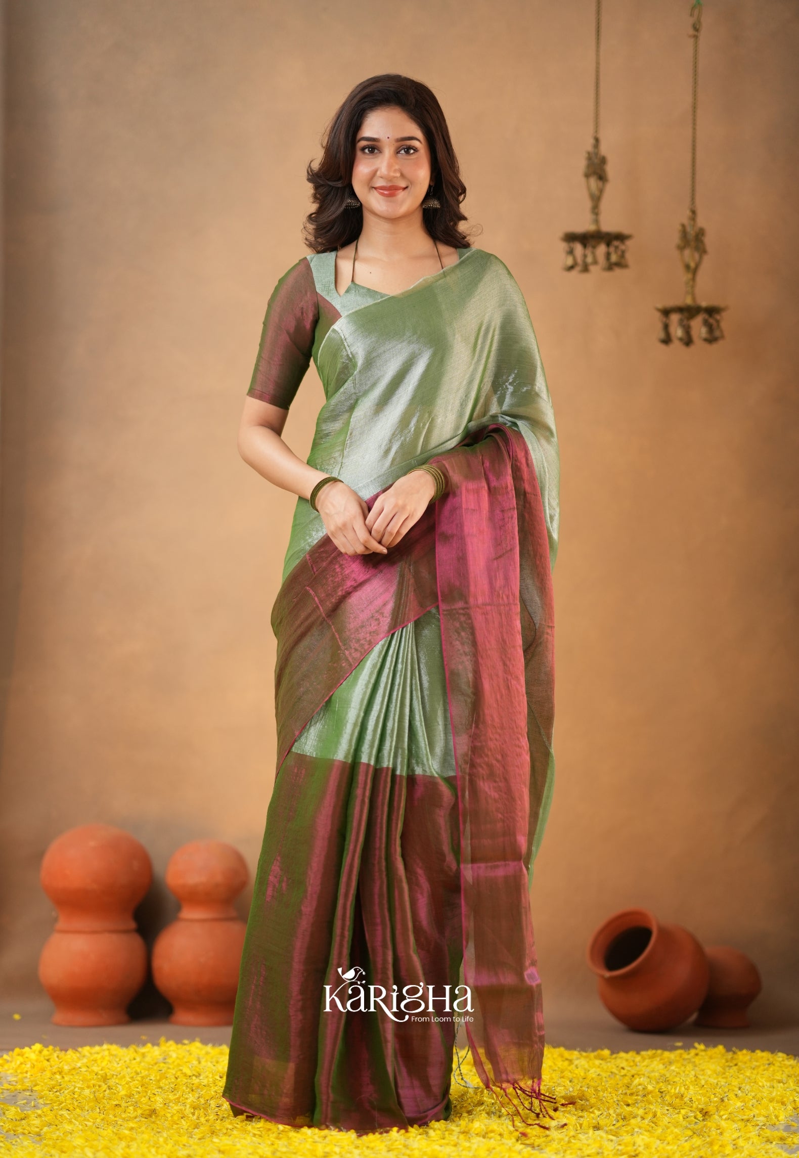 Dual Majesty – Tissue Cotton Saree with Striking Contrast Flow
