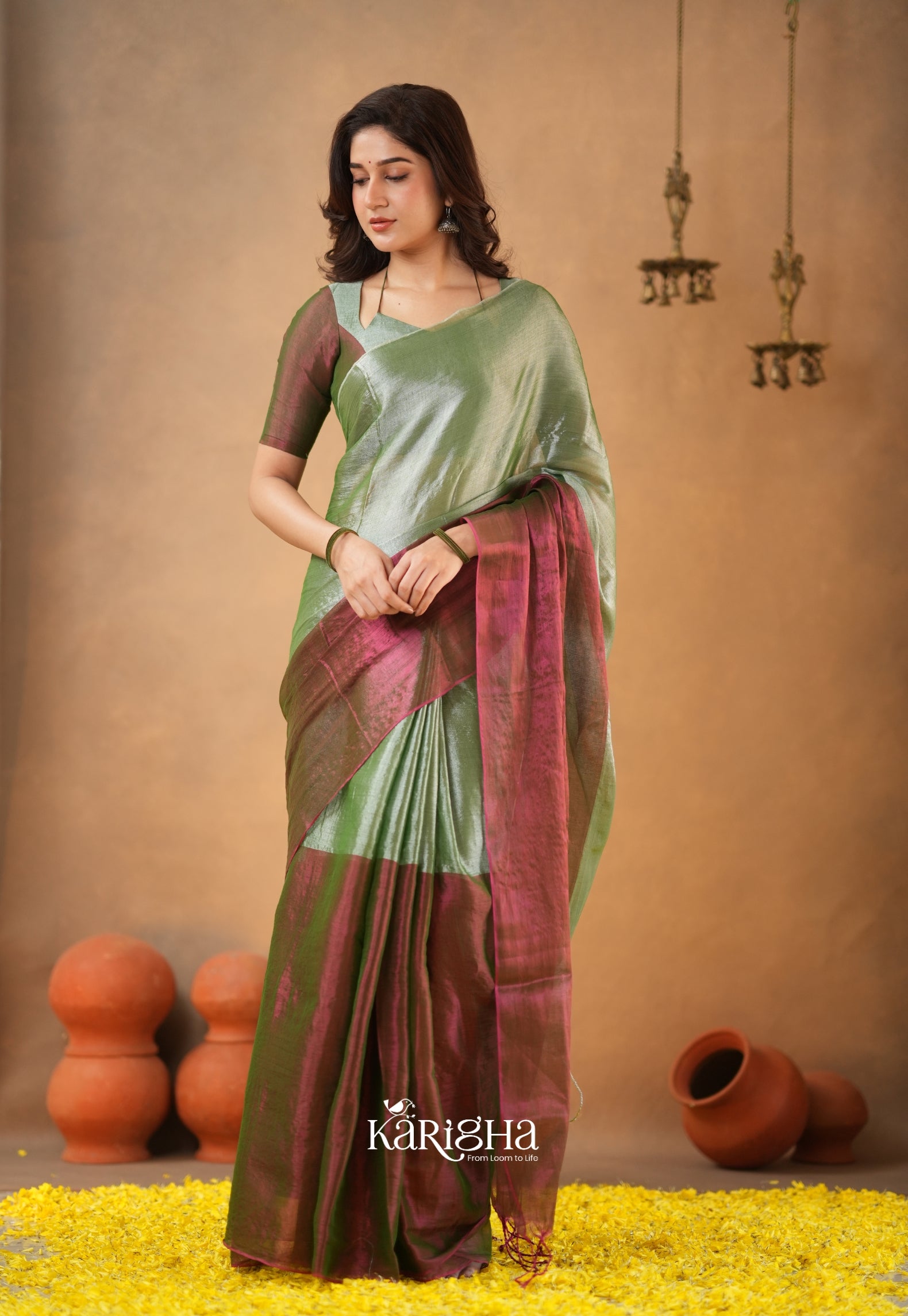 Dual Majesty – Tissue Cotton Saree with Striking Contrast Flow