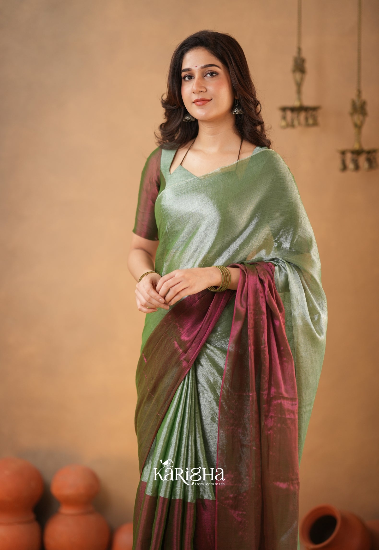 Dual Majesty – Tissue Cotton Saree with Striking Contrast Flow