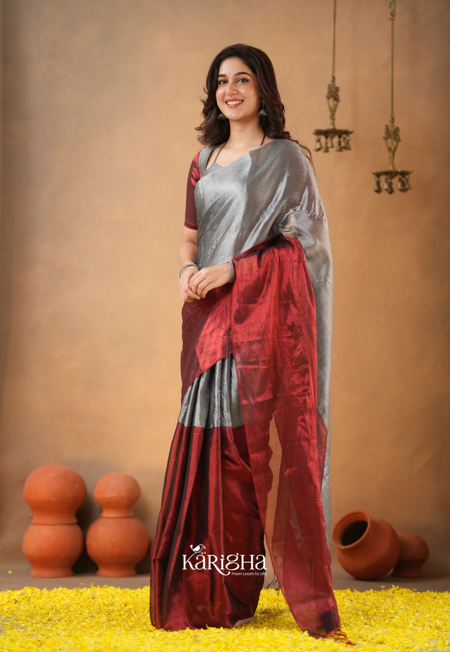Dual Majesty – Tissue Cotton Saree with Striking Contrast Flow